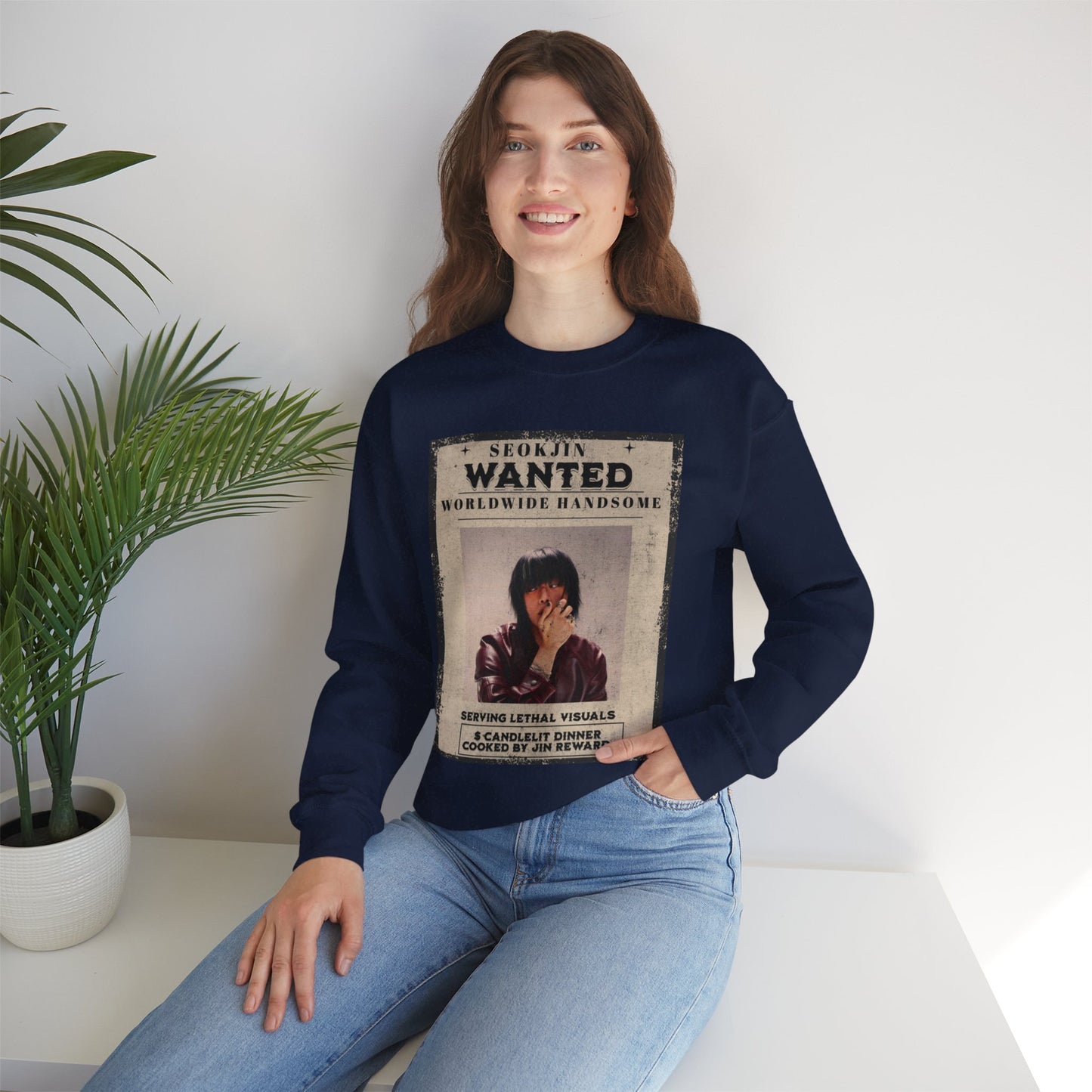 Wanted Poster Crewneck Sweatshirt — "Seokjin Wanted: Worldwide Handsome" Vintage K-pop Pullover