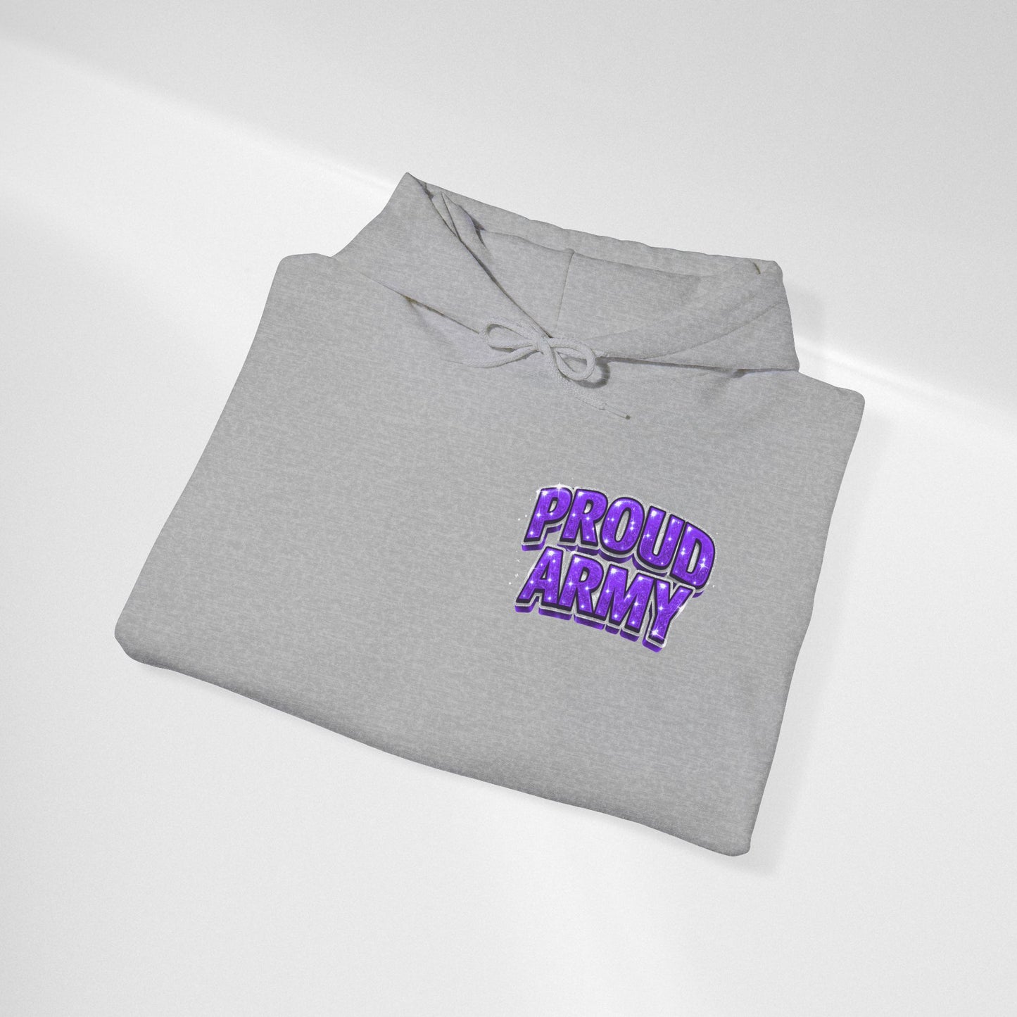 Proud Army Hoodie — Bold Purple Text Military Support Pullover