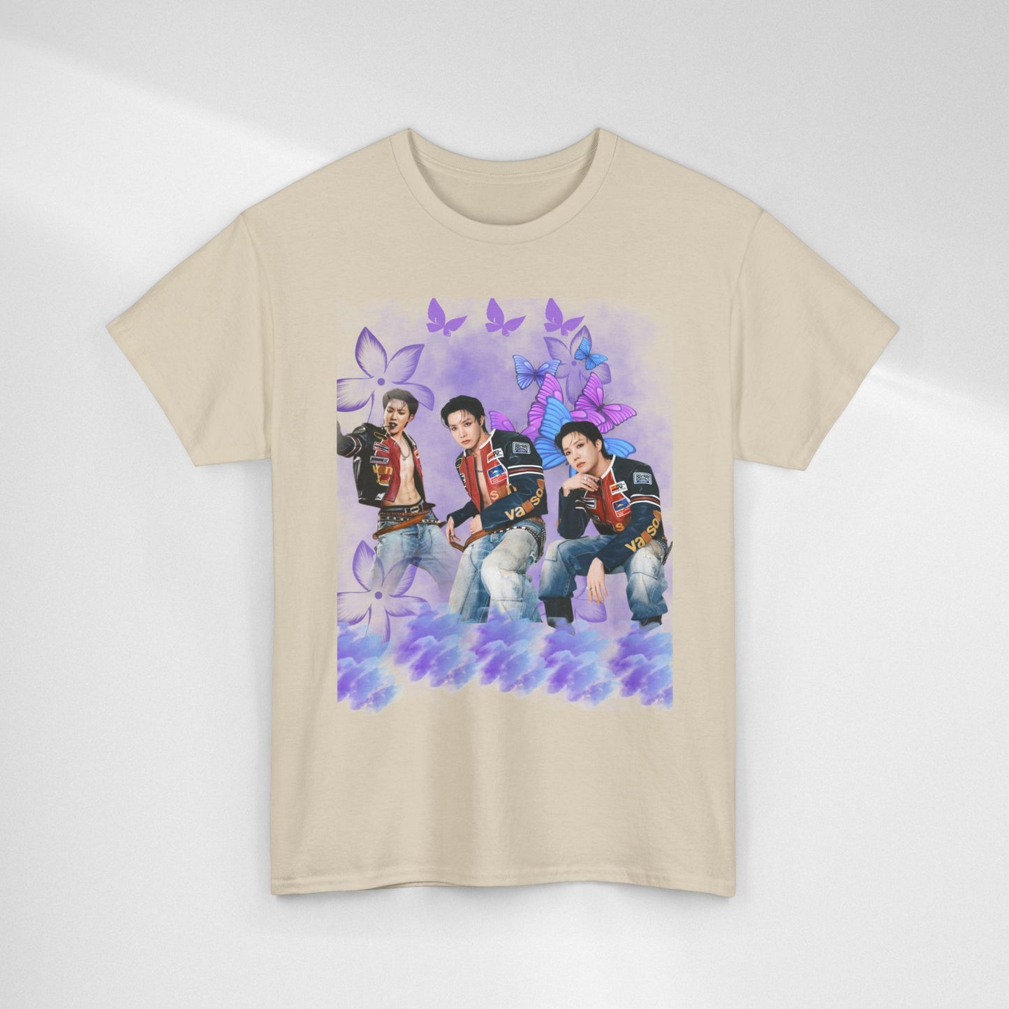 JHOPE Retro Pop Band Portrait Tee — Purple Butterfly Graphic T-Shirt