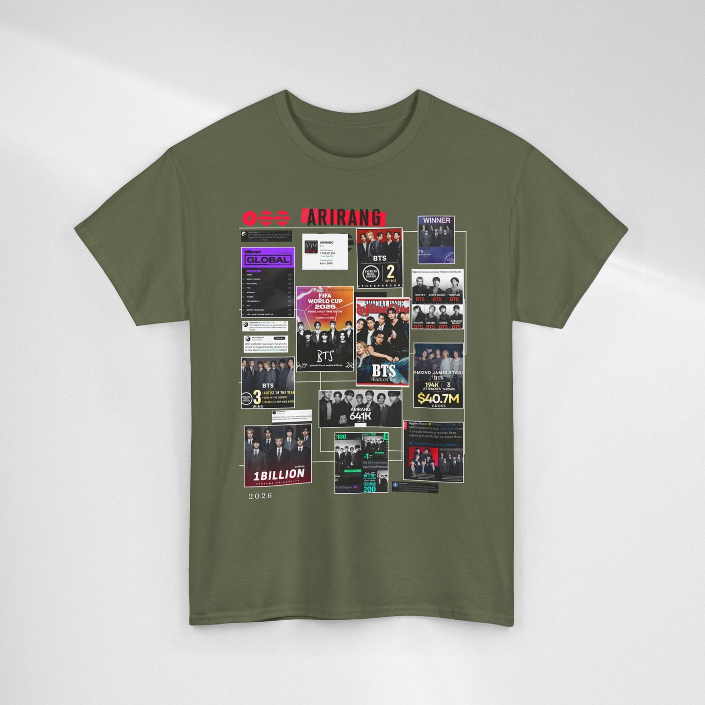 BTS ARIRANG Collage Tee — Iconic Albums & Milestones Graphic T-Shirt