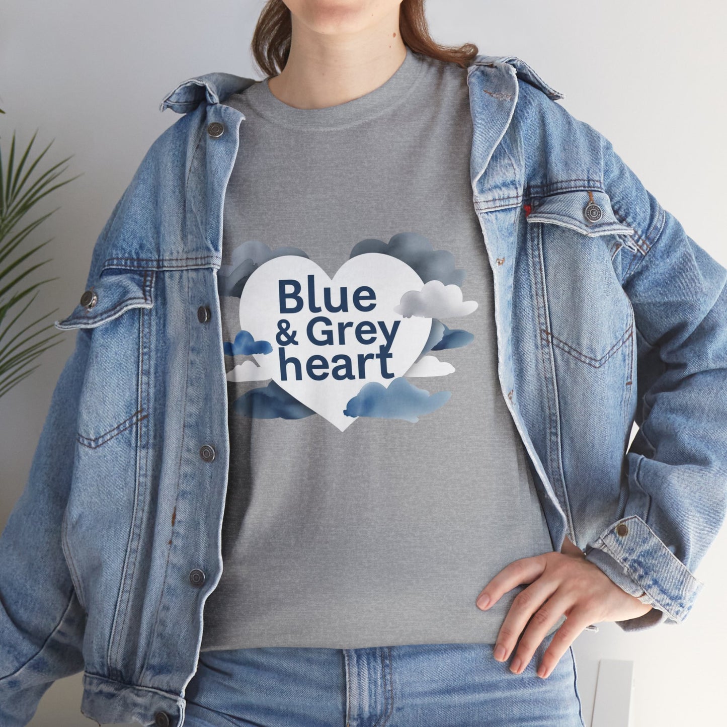 Blue & Grey Heart T-Shirt — Watercolor Cloud Heart Design