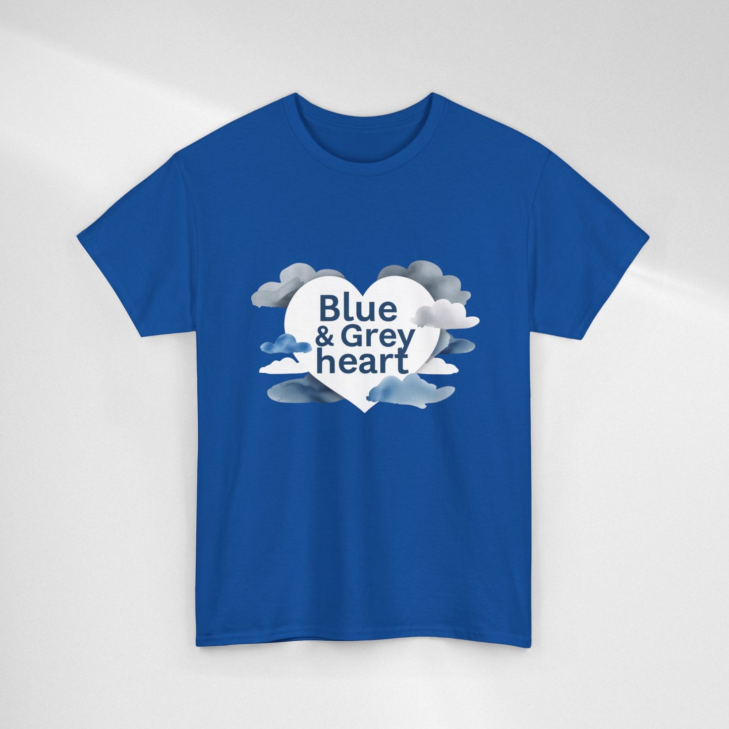 Blue & Grey Heart T-Shirt — Watercolor Cloud Heart Design