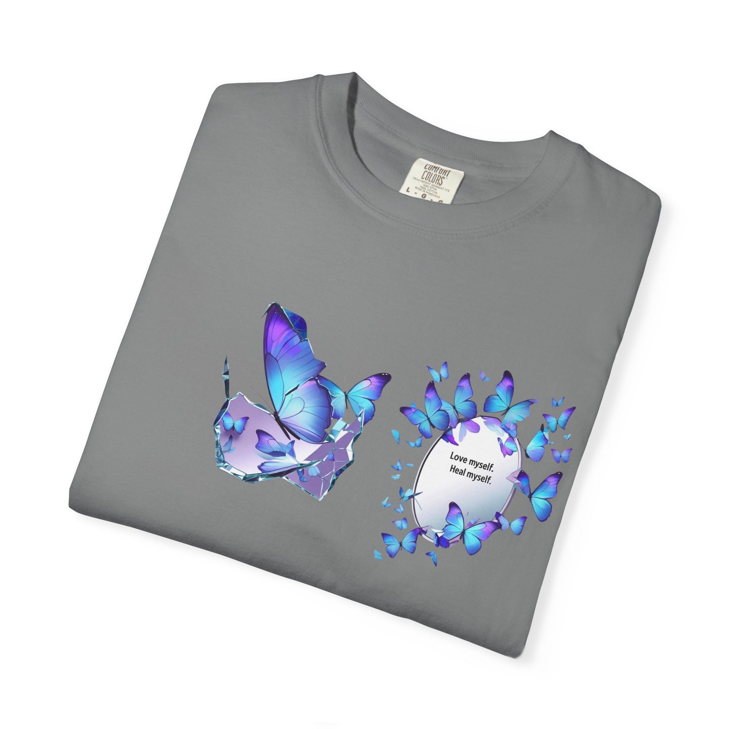 Butterfly Heart T-Shirt — Blue Watercolor Butterflies & "Everyone Deserves Love" Design