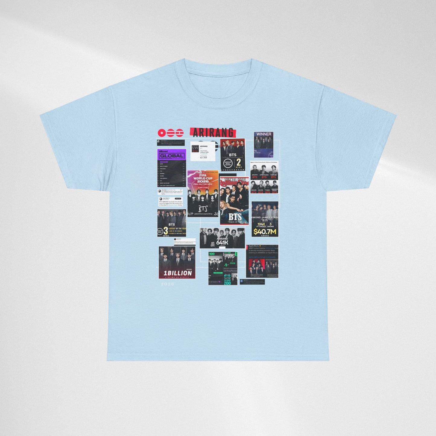 BTS ARIRANG Collage Tee — Iconic Albums & Milestones Graphic T-Shirt