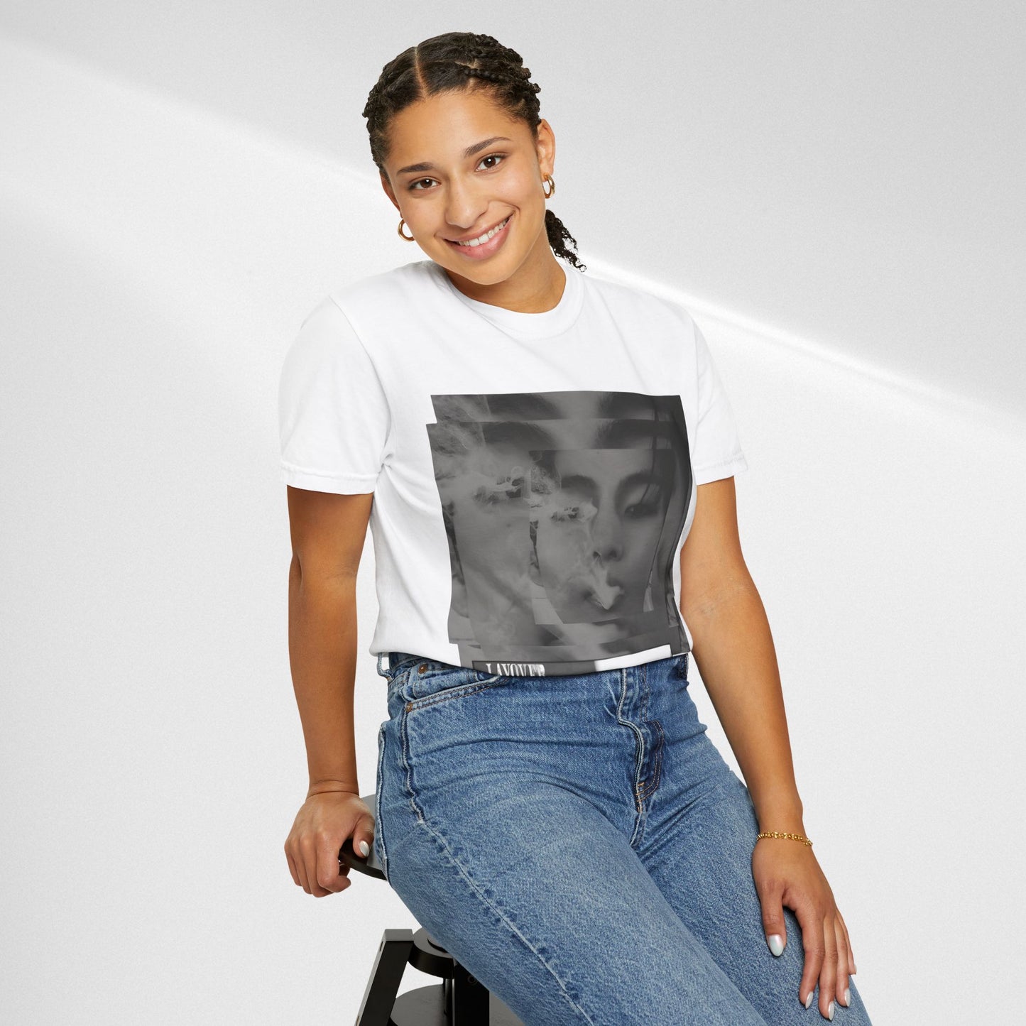 V Graphic Tee — Noir Glitch Portrait T-Shirt