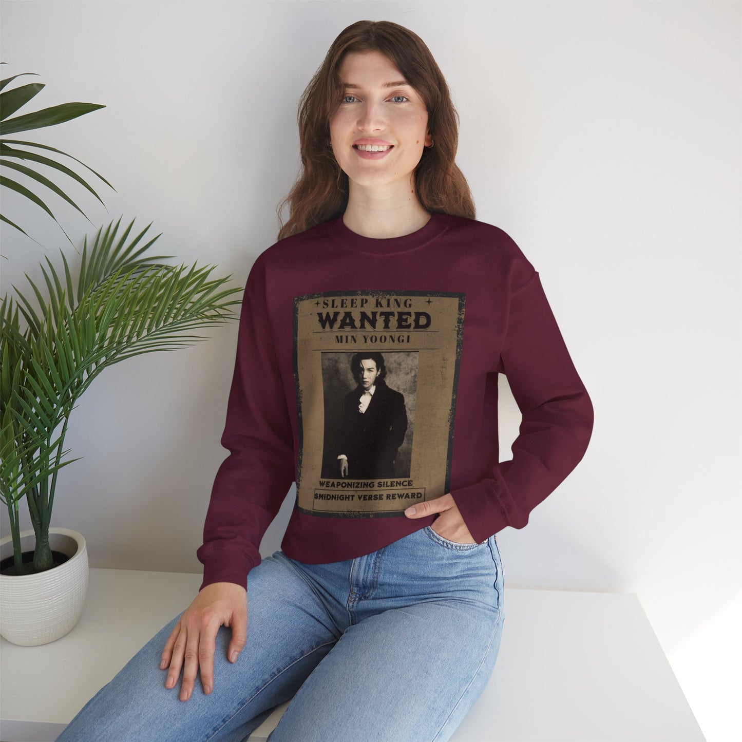 Crewneck Sweatshirt "Wanted: Min Yoongi" Vintage Poster BTS Suga Fan Apparel