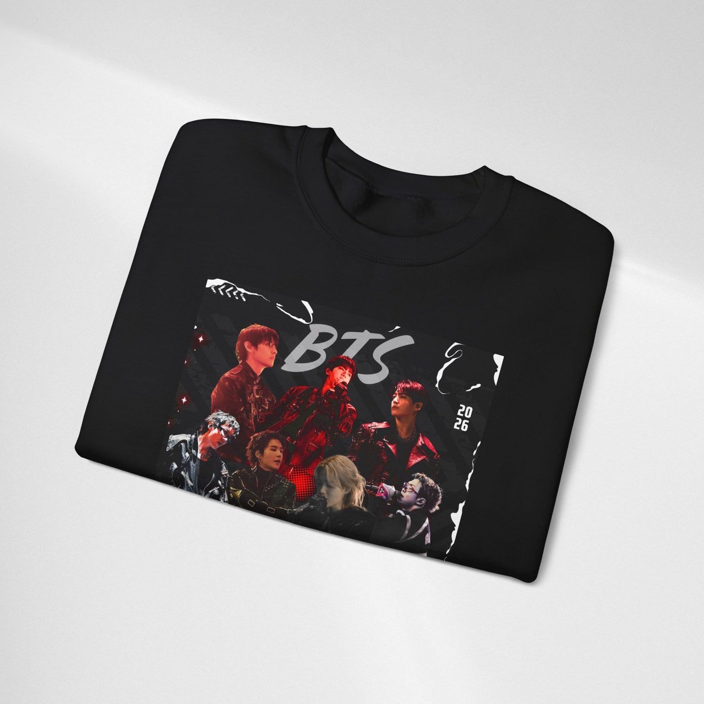 BTS Graphic Crewneck Sweatshirt – Red & Black Band Photo Design