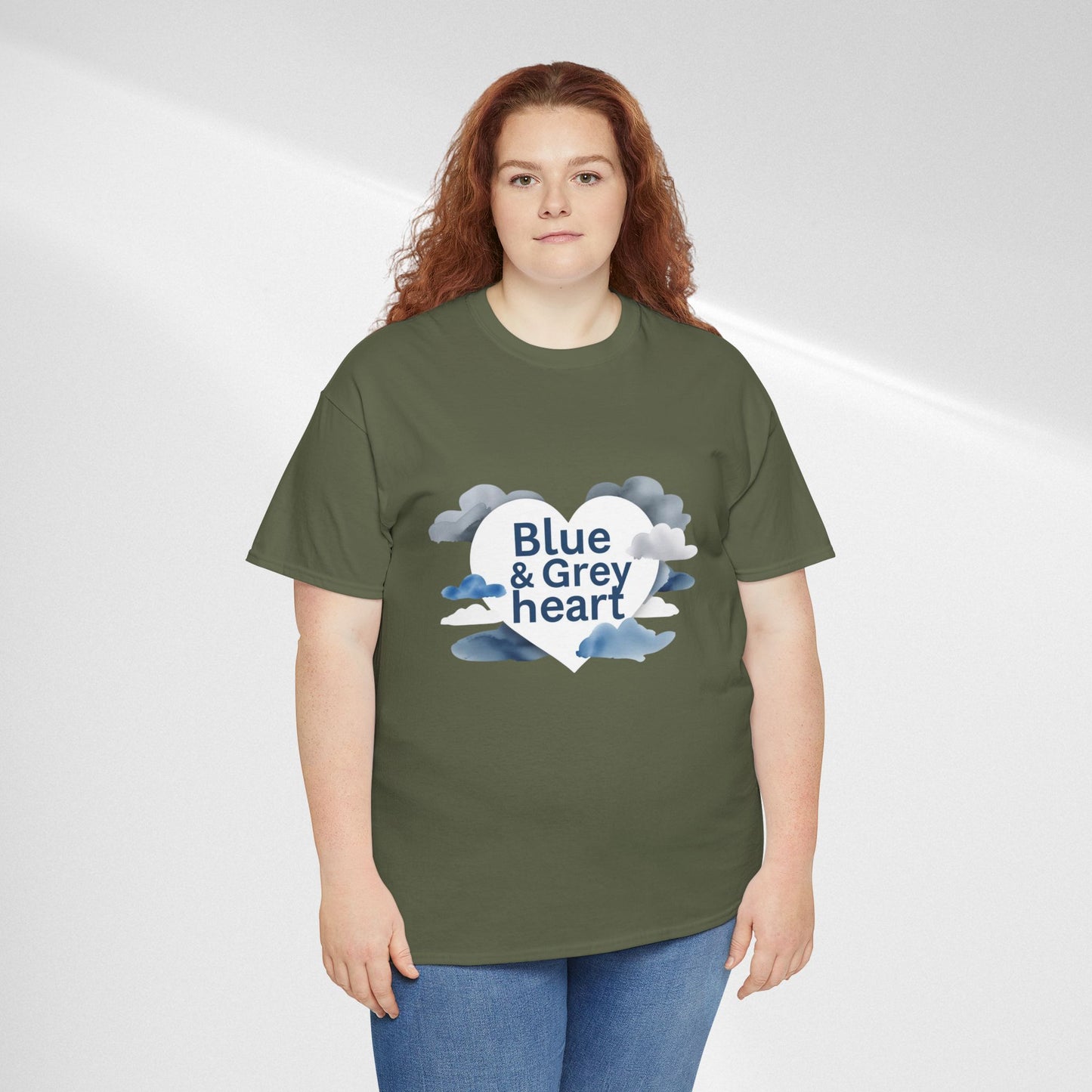 Blue & Grey Heart T-Shirt — Watercolor Cloud Heart Design