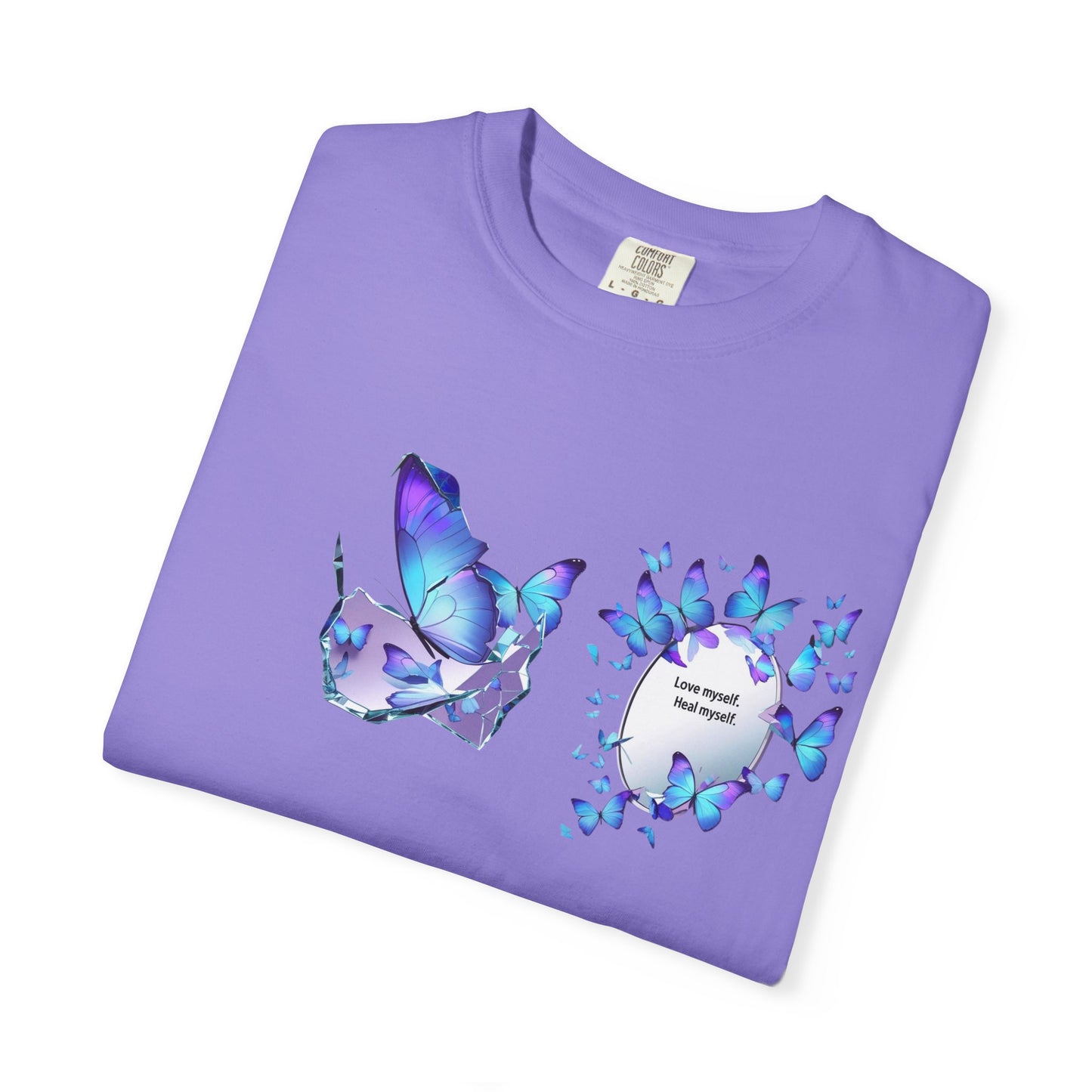Butterfly Heart T-Shirt — Blue Watercolor Butterflies & "Everyone Deserves Love" Design