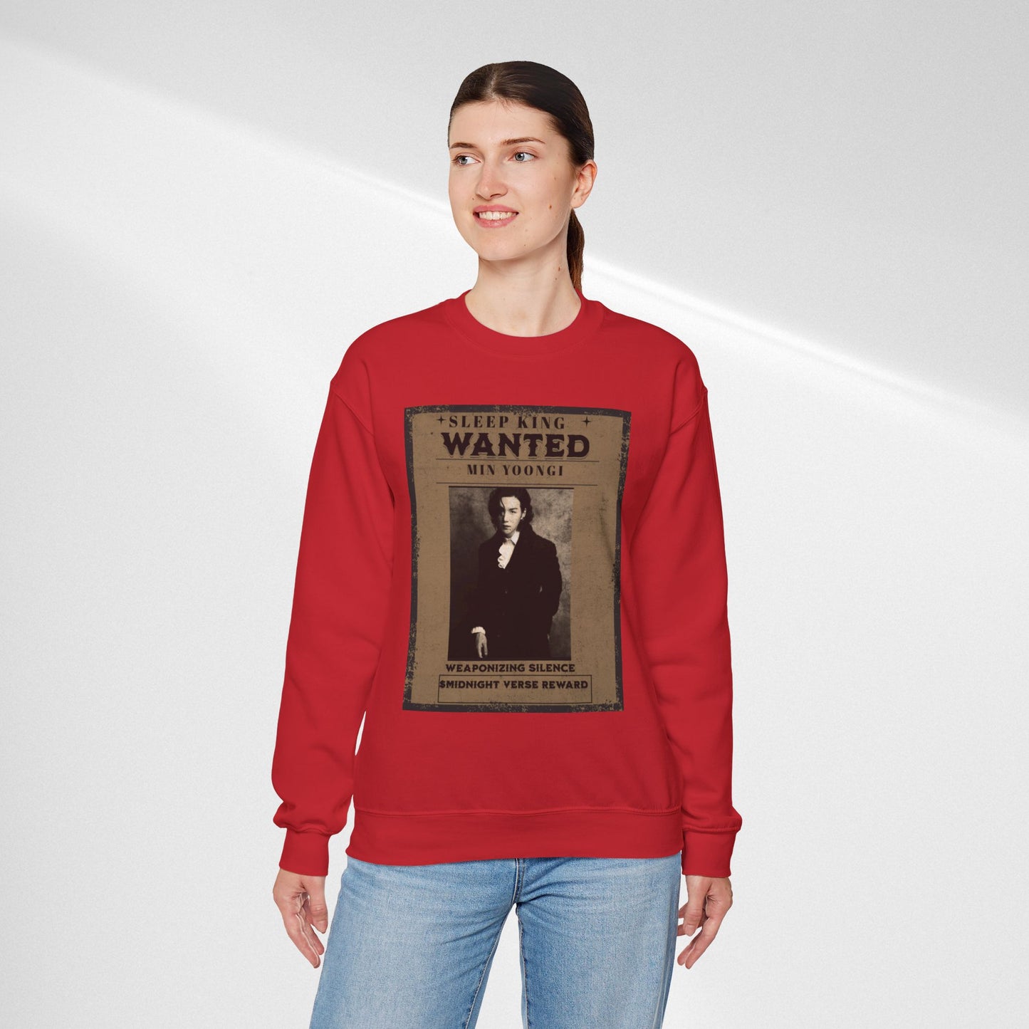 Crewneck Sweatshirt "Wanted: Min Yoongi" Vintage Poster BTS Suga Fan Apparel