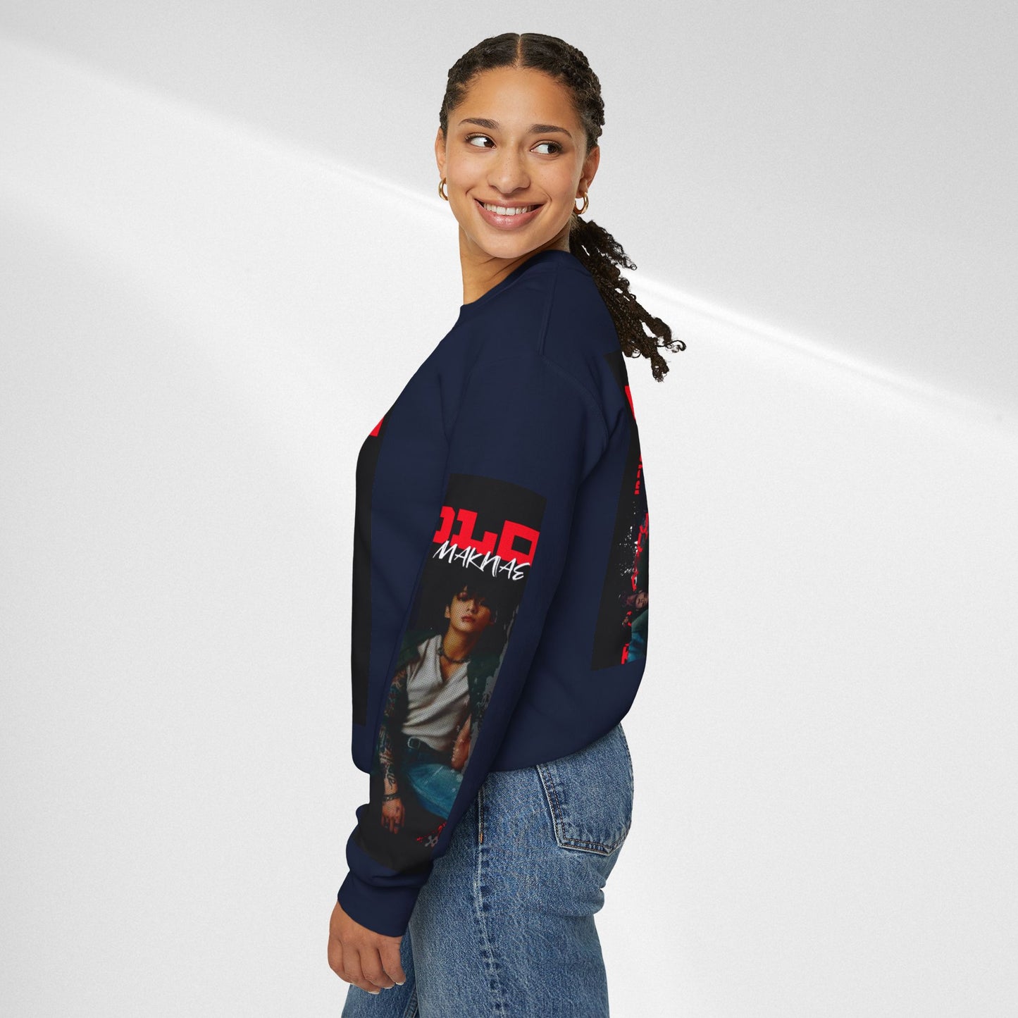 JK Golden Making Crewneck Sweatshirt — Retro K-Pop Photo Graphic