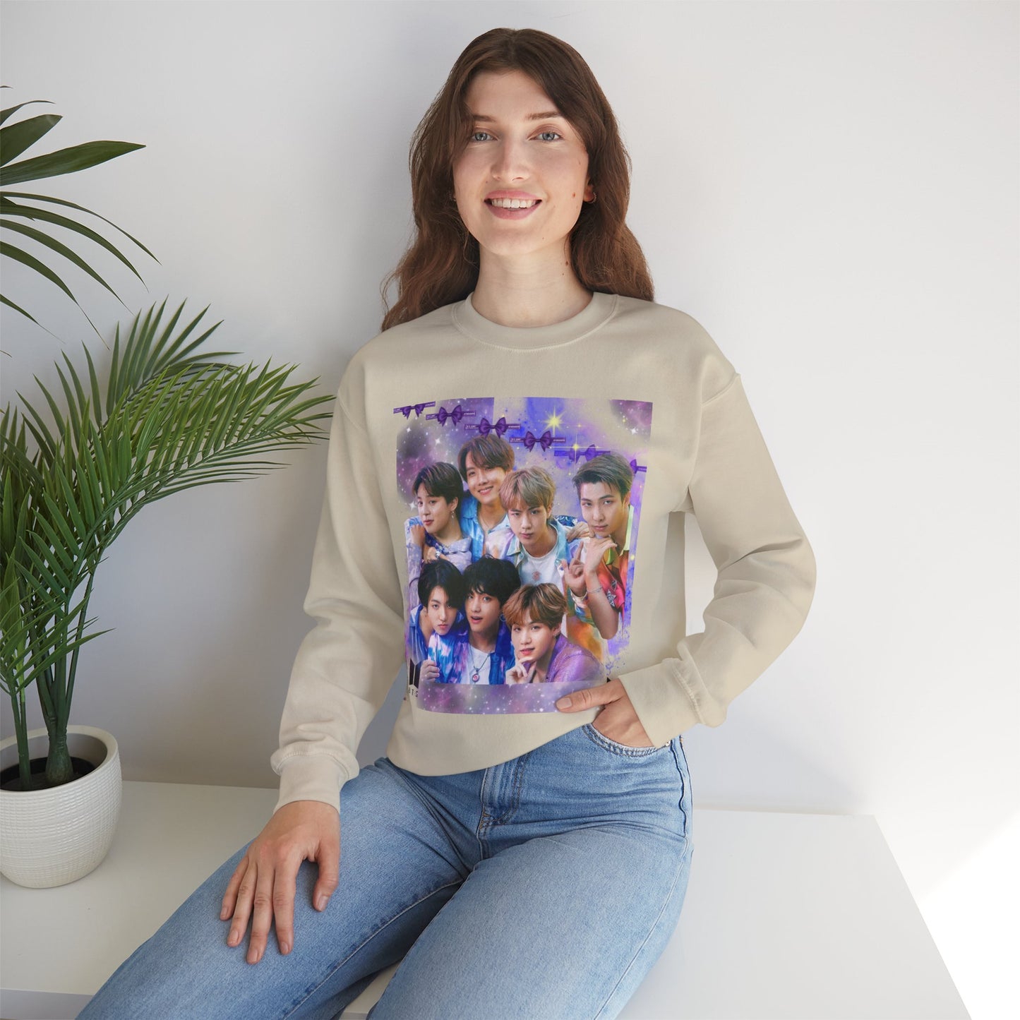 BTS Group Photo Crewneck Sweatshirt — Purple Fan Art Print