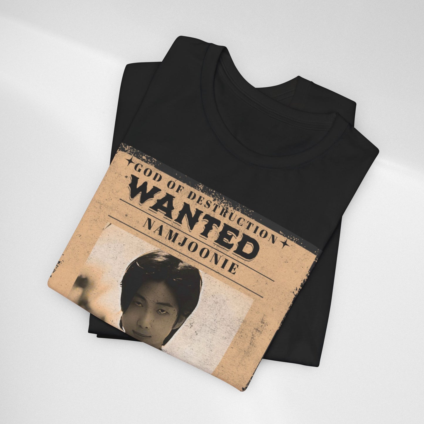 T-Shirt — Vintage 'Wanted: Namjoonie' Photo Tee (K-Pop Fan Poster Style)