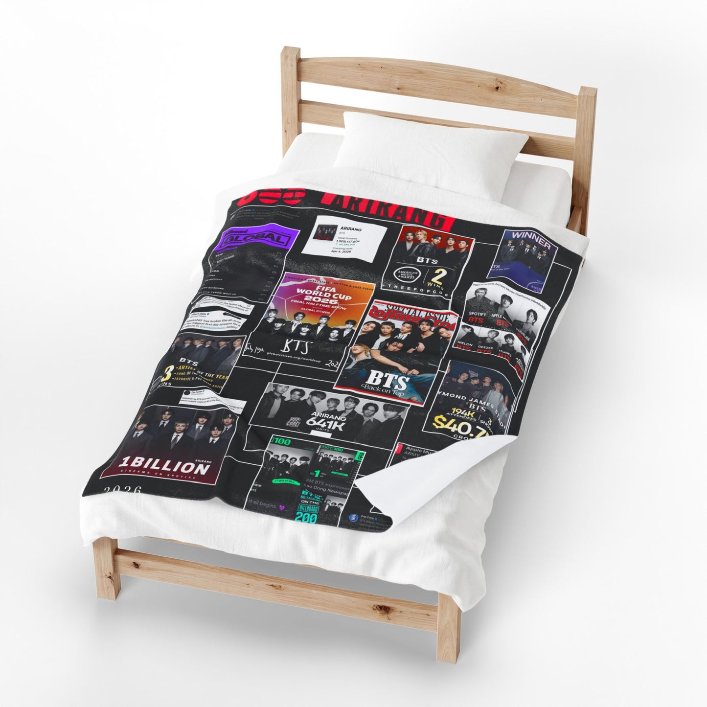 BTS ARIRANG Collage Velveteen Plush Blanket — K-Pop Fan Merchandise