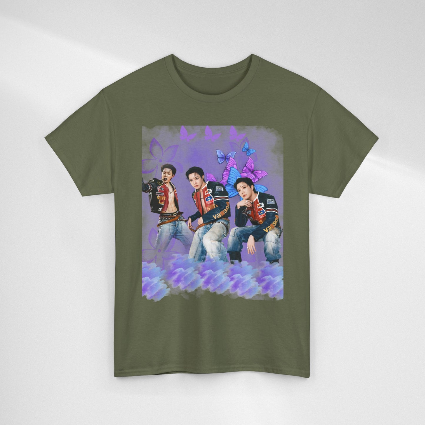 JHOPE Retro Pop Band Portrait Tee — Purple Butterfly Graphic T-Shirt
