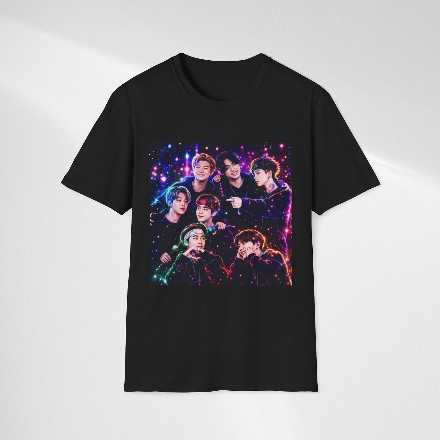 BTS K-Pop Group Photo Tee — Colorful Neon Concert Band Shirt