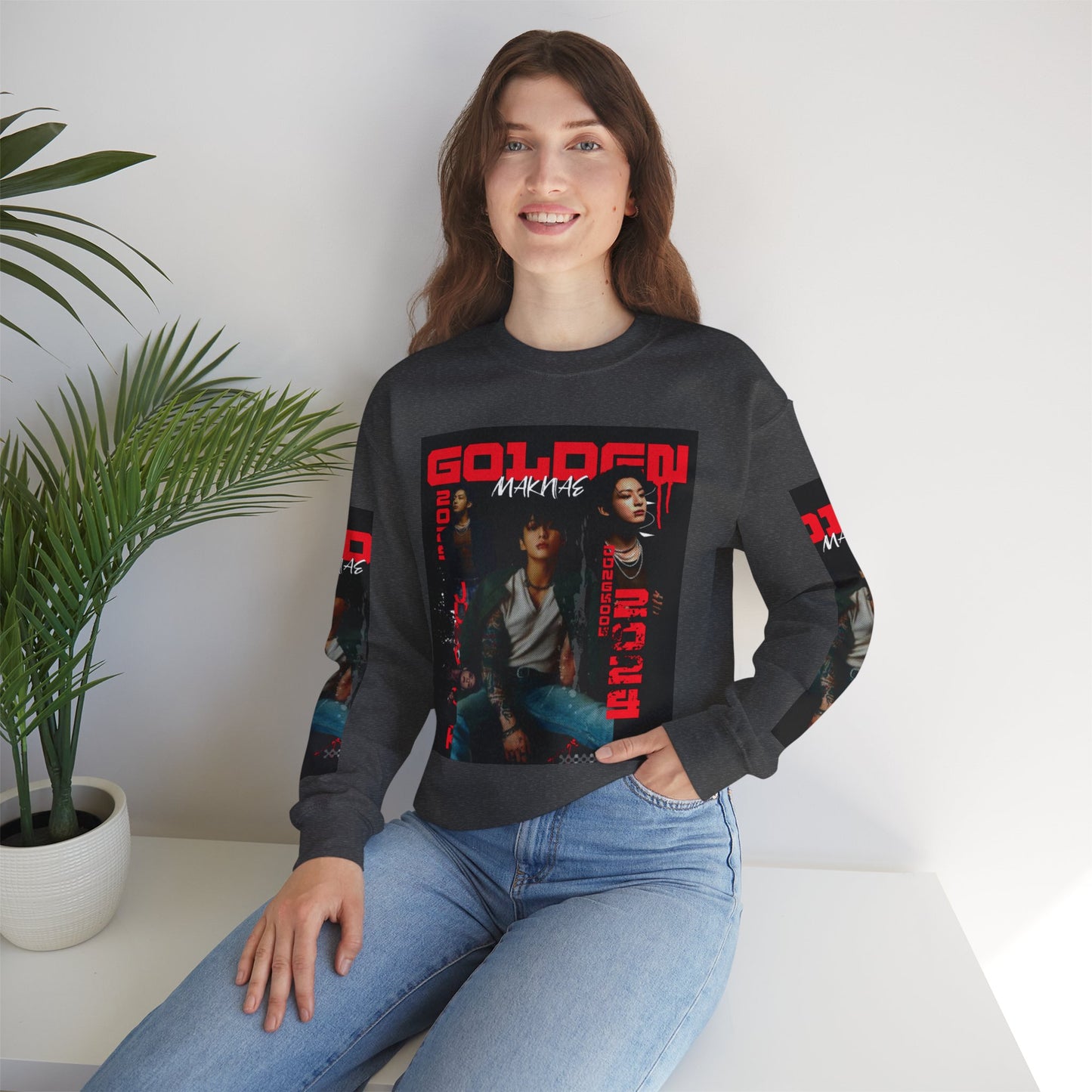 JK Golden Making Crewneck Sweatshirt — Retro K-Pop Photo Graphic