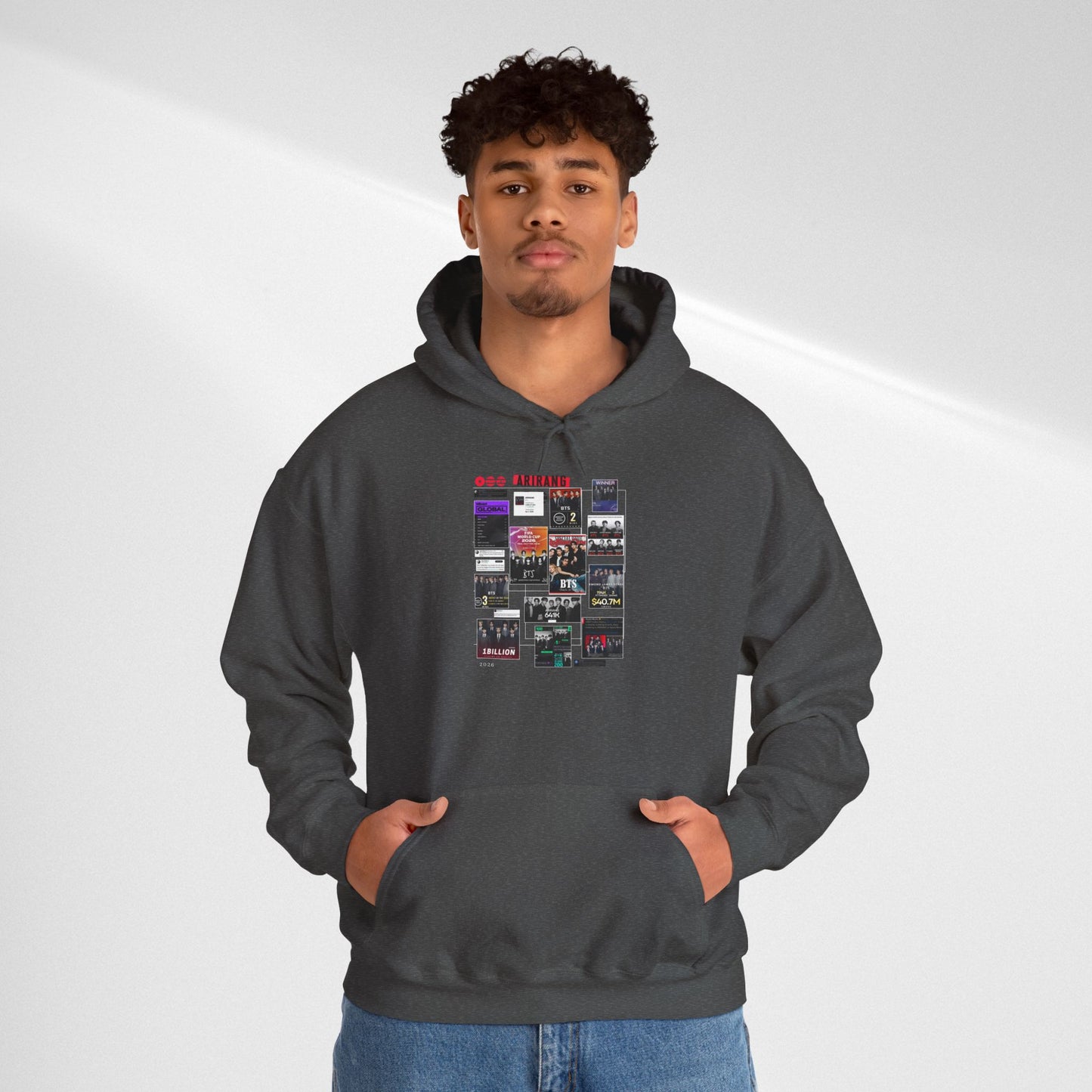 BTS ARIRANG Band Poster Collage Hoodie — Vintage Gig Tour Graphic Sweatshirt