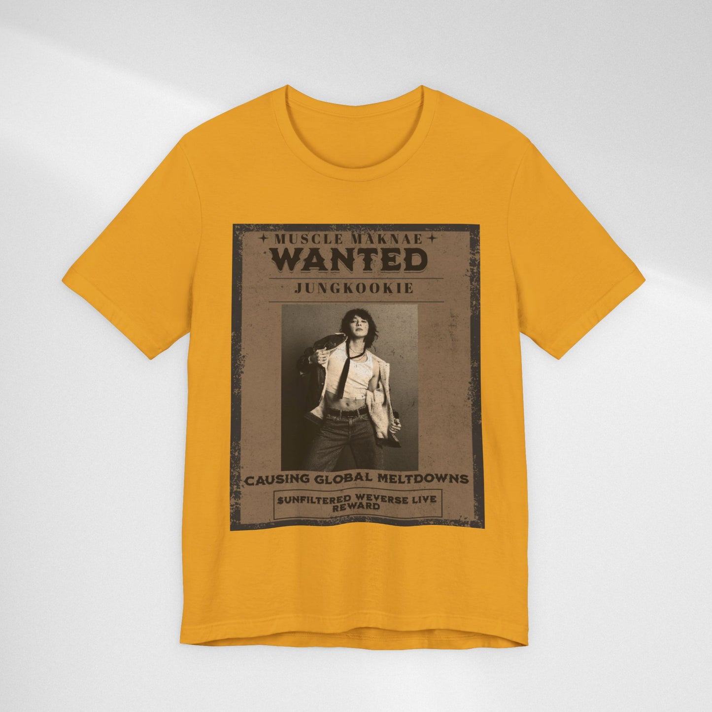 Wanted Poster Tee — 'Jungkook: Causing Global Meltdowns' Vintage K-Pop T-Shirt