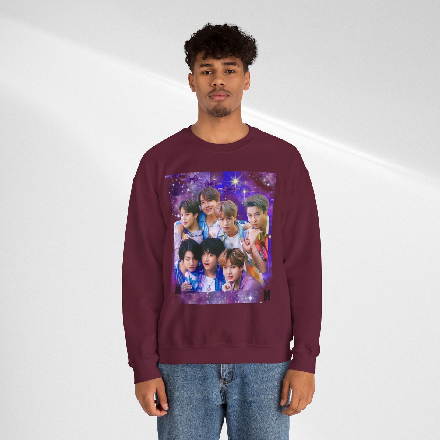 BTS Group Photo Crewneck Sweatshirt — Purple Fan Art Print