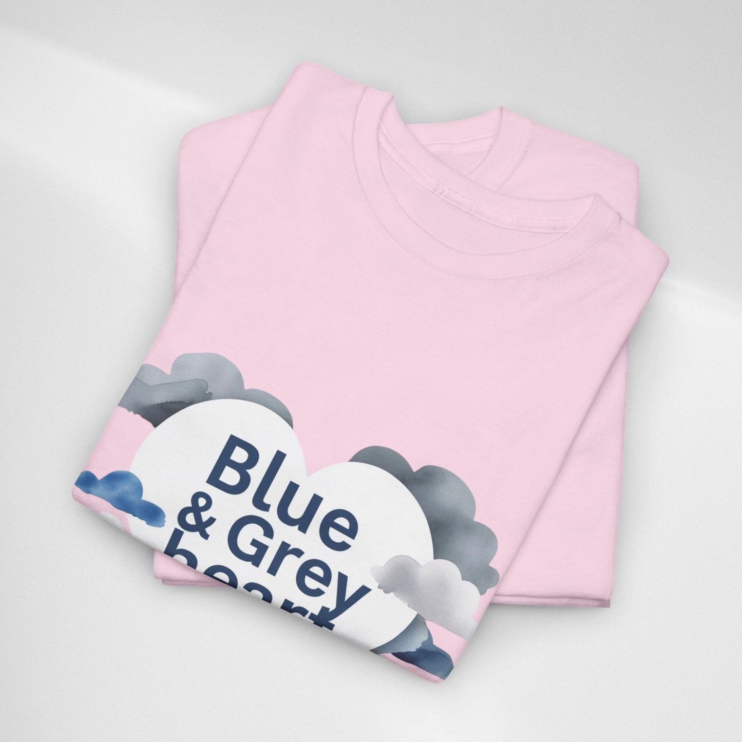 Blue & Grey Heart T-Shirt — Watercolor Cloud Heart Design