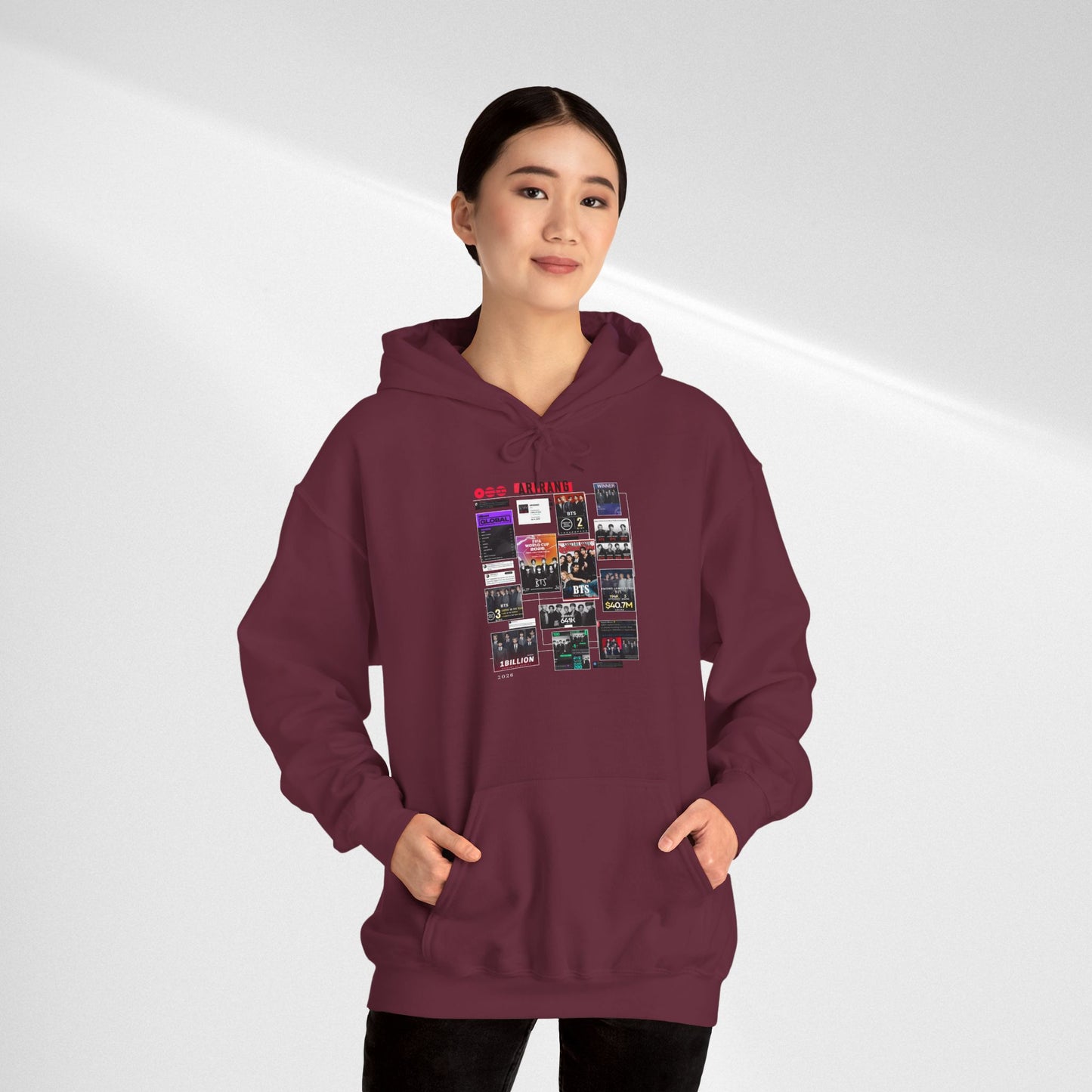 BTS ARIRANG Band Poster Collage Hoodie — Vintage Gig Tour Graphic Sweatshirt