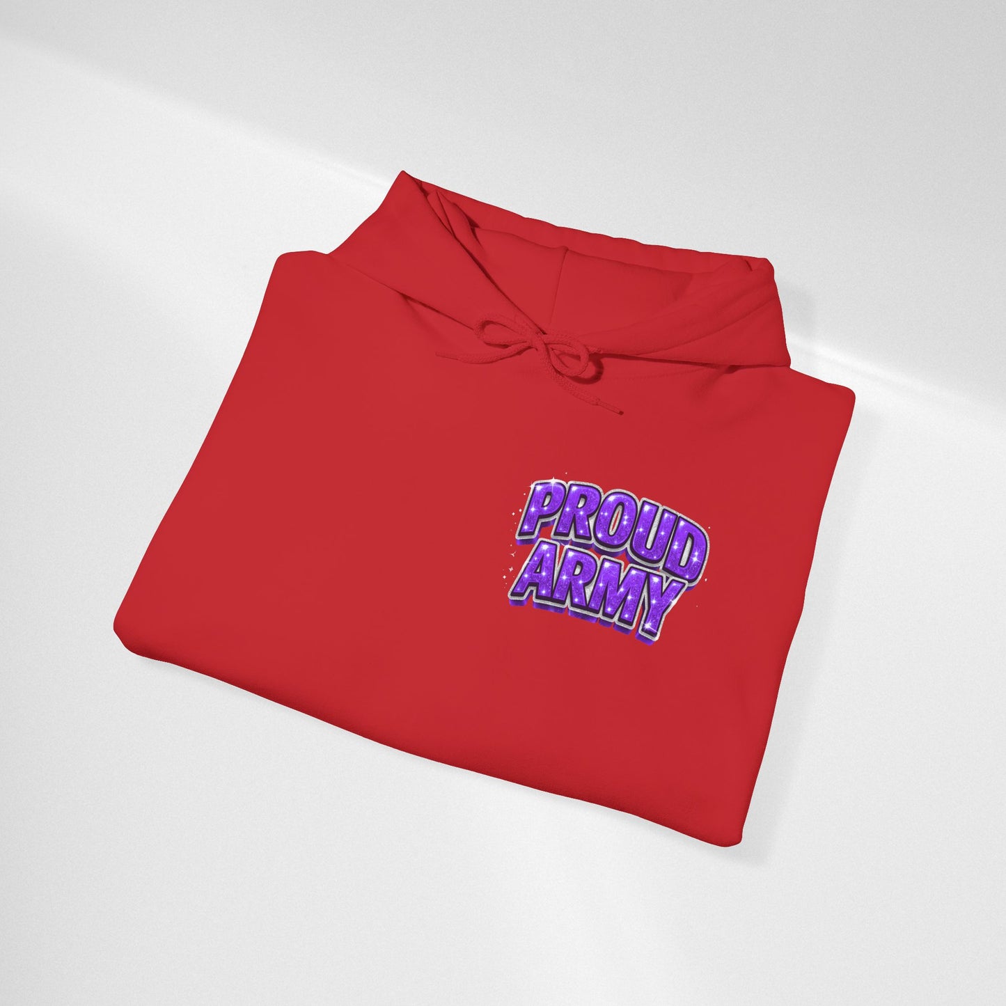 Proud Army Hoodie — Bold Purple Text Military Support Pullover