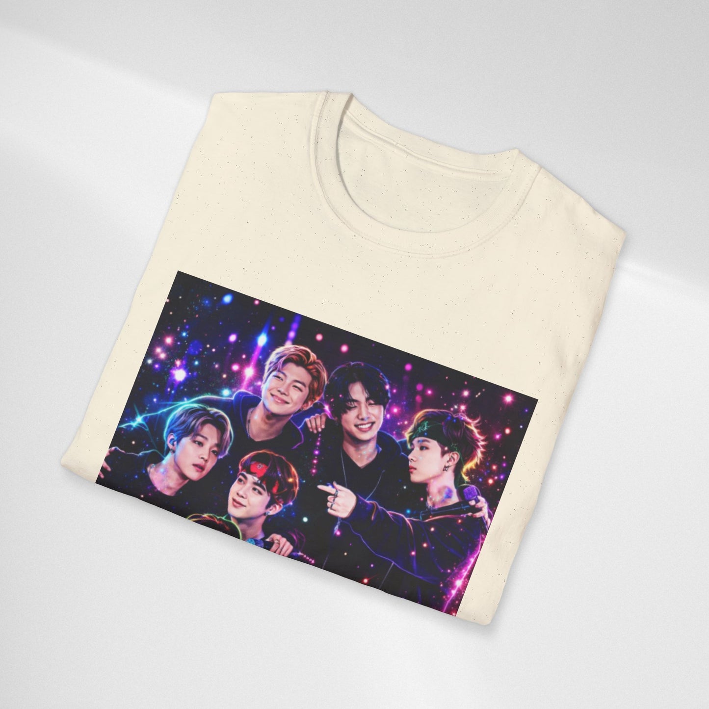 BTS K-Pop Group Photo Tee — Colorful Neon Concert Band Shirt