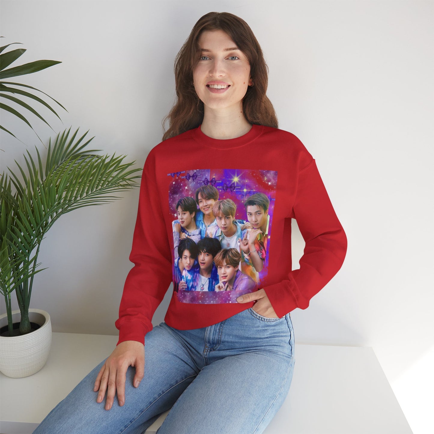 BTS Group Photo Crewneck Sweatshirt — Purple Fan Art Print