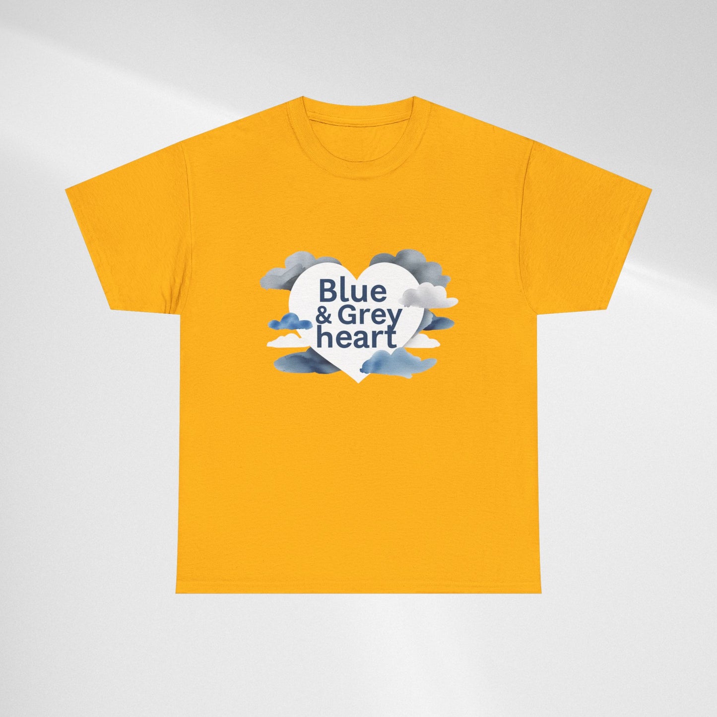 Blue & Grey Heart T-Shirt — Watercolor Cloud Heart Design