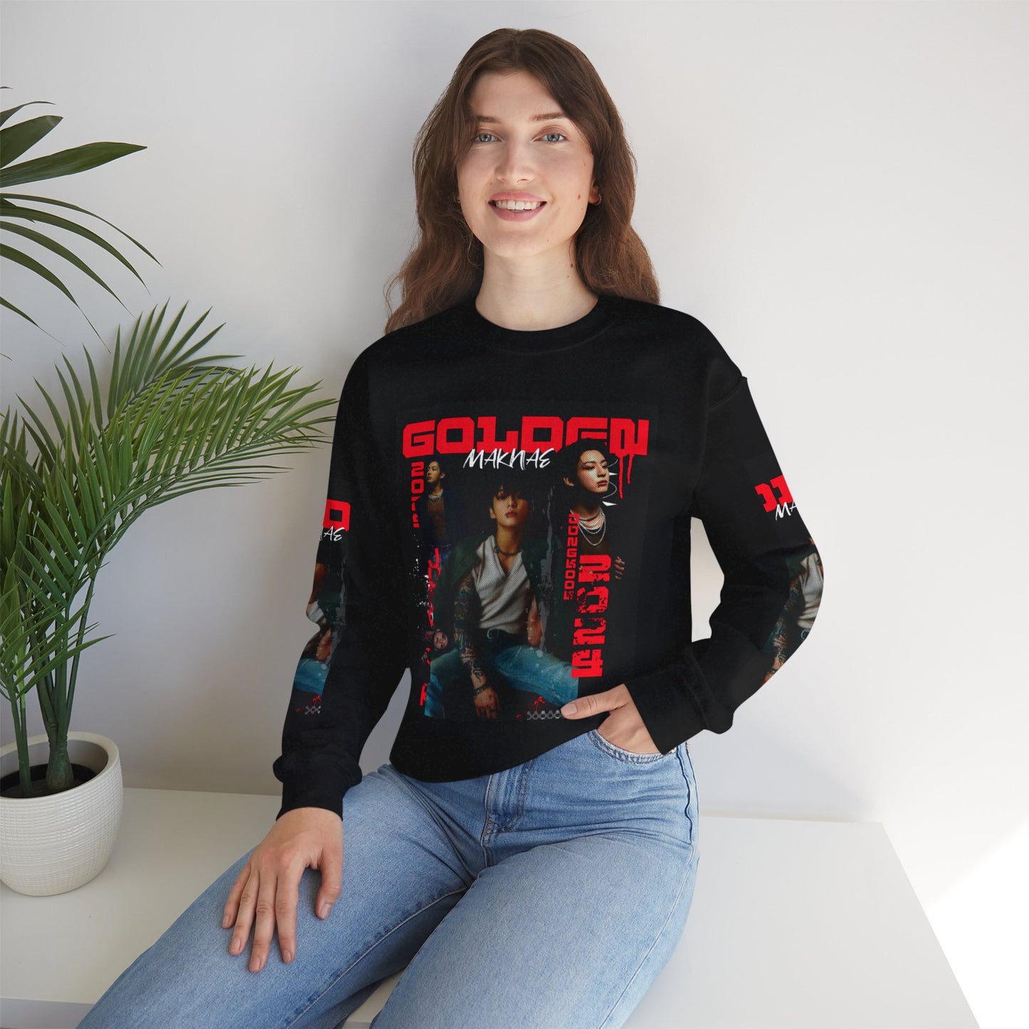JK Golden Making Crewneck Sweatshirt — Retro K-Pop Photo Graphic