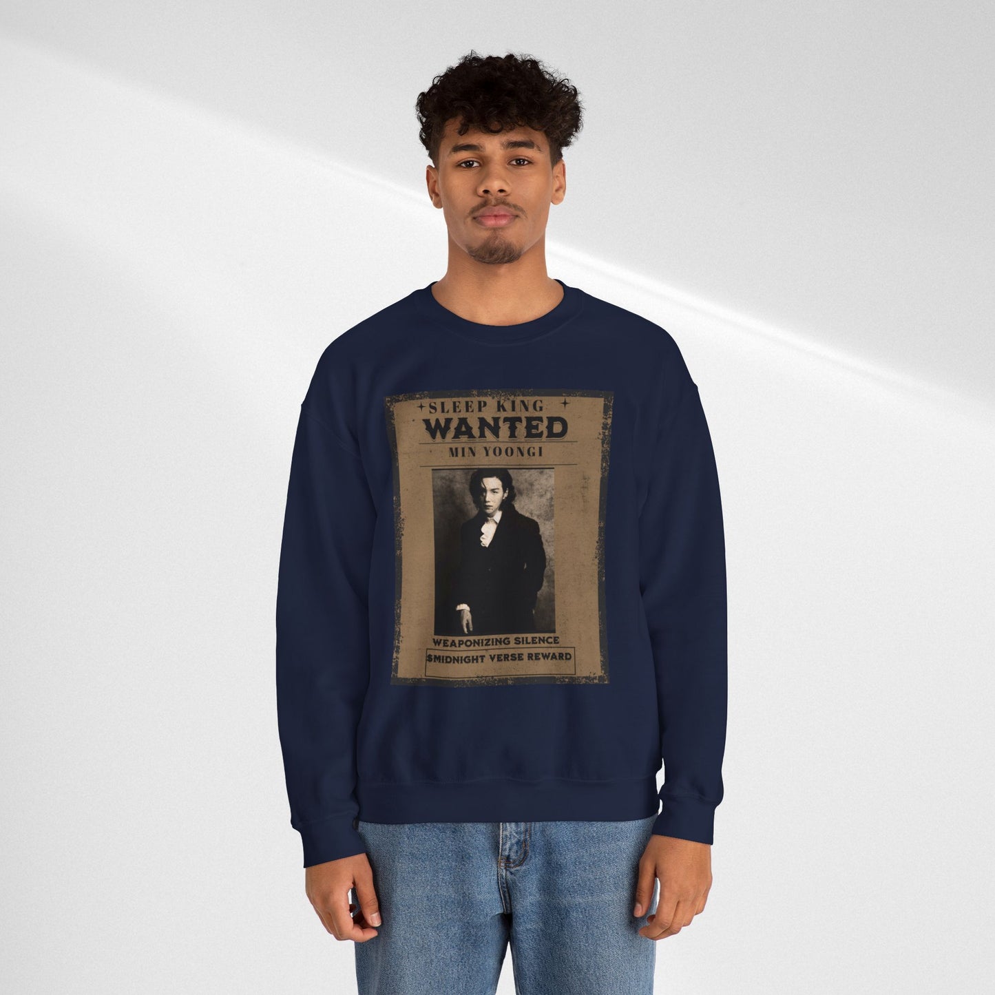 Crewneck Sweatshirt "Wanted: Min Yoongi" Vintage Poster BTS Suga Fan Apparel