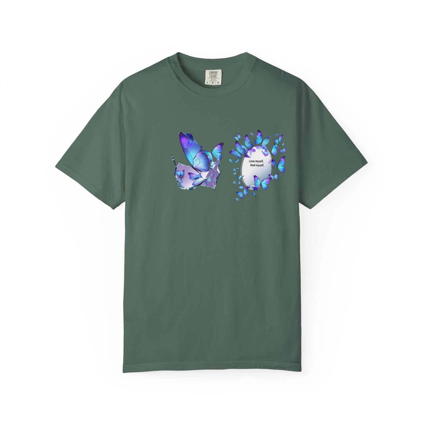 Butterfly Heart T-Shirt — Blue Watercolor Butterflies & "Everyone Deserves Love" Design