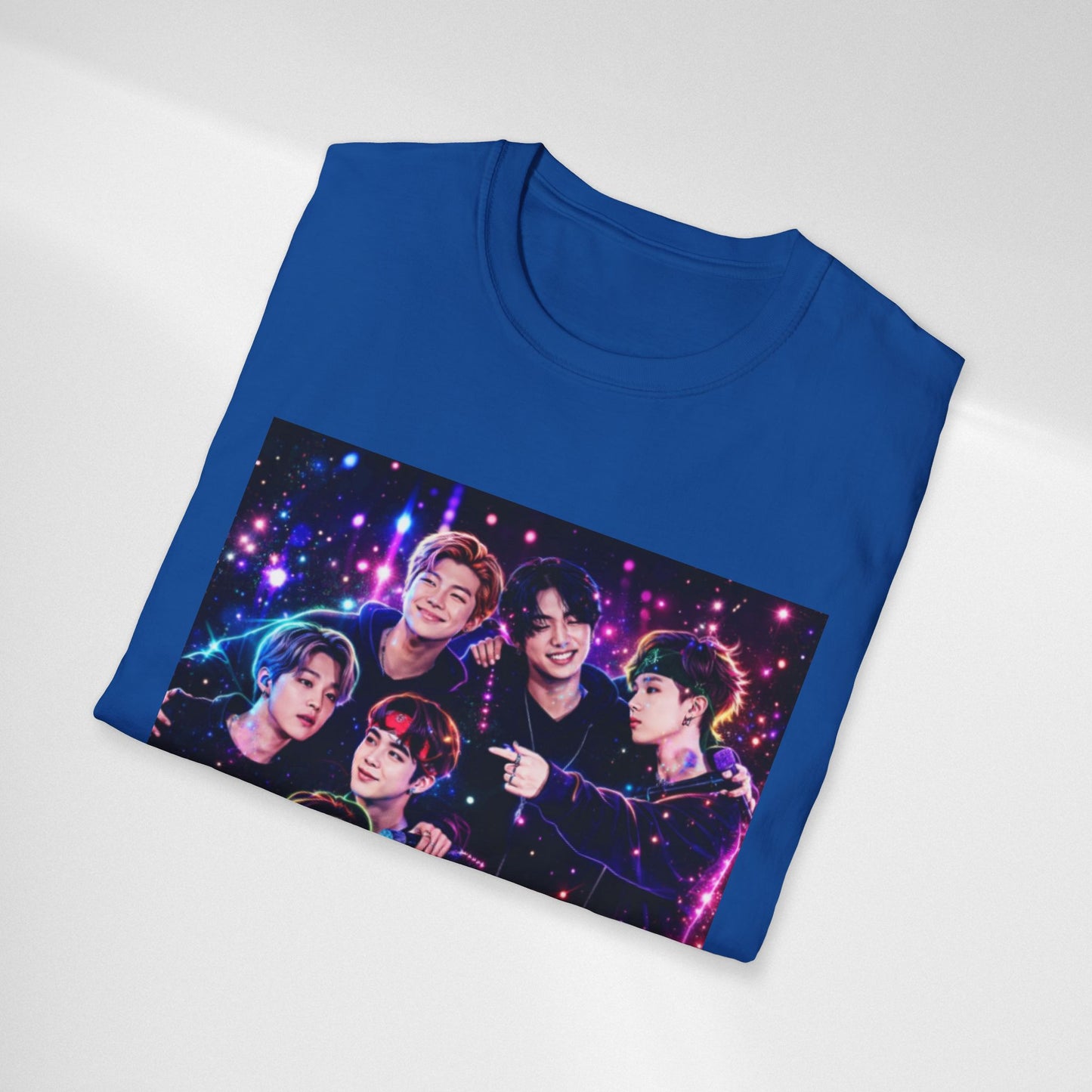 BTS K-Pop Group Photo Tee — Colorful Neon Concert Band Shirt