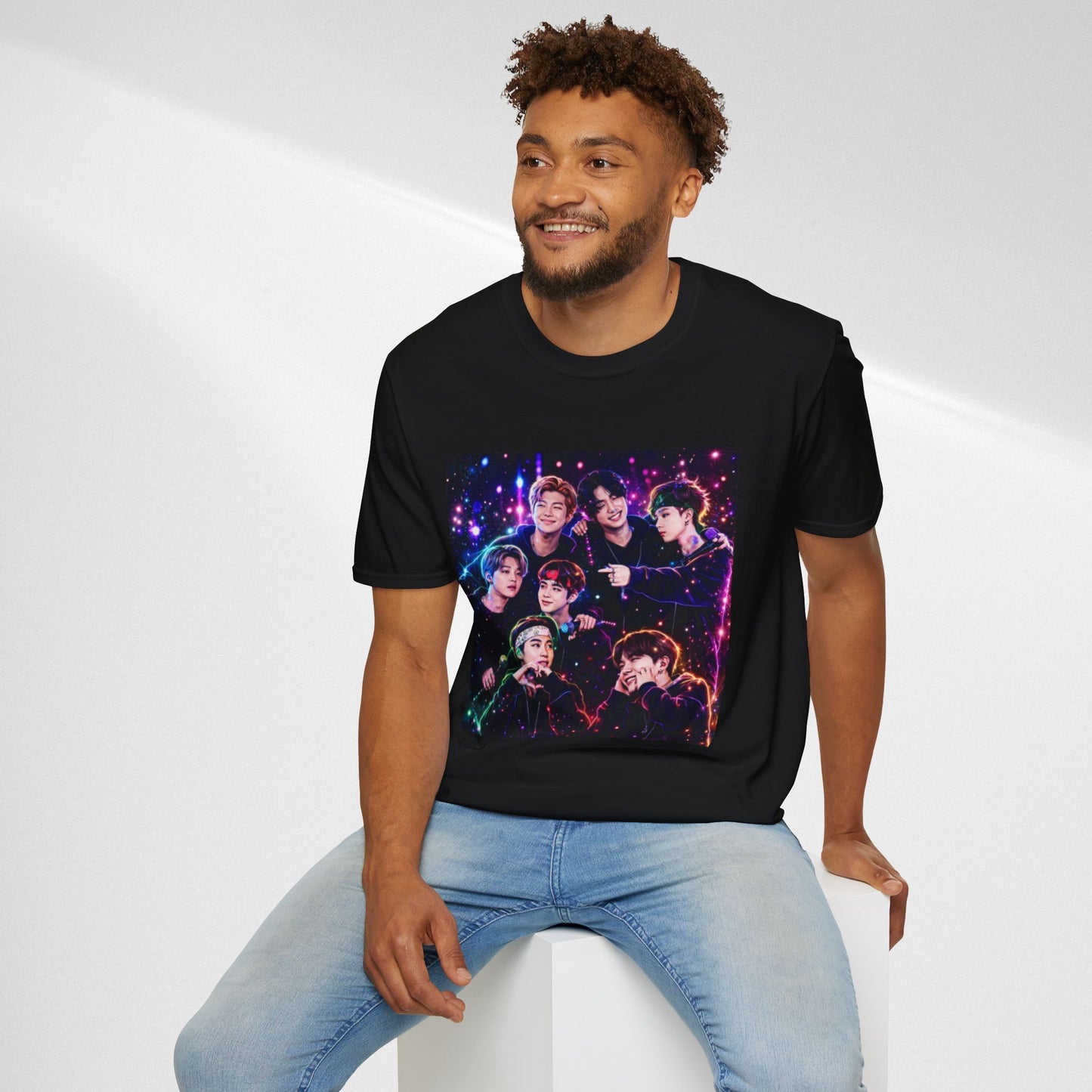 BTS K-Pop Group Photo Tee — Colorful Neon Concert Band Shirt