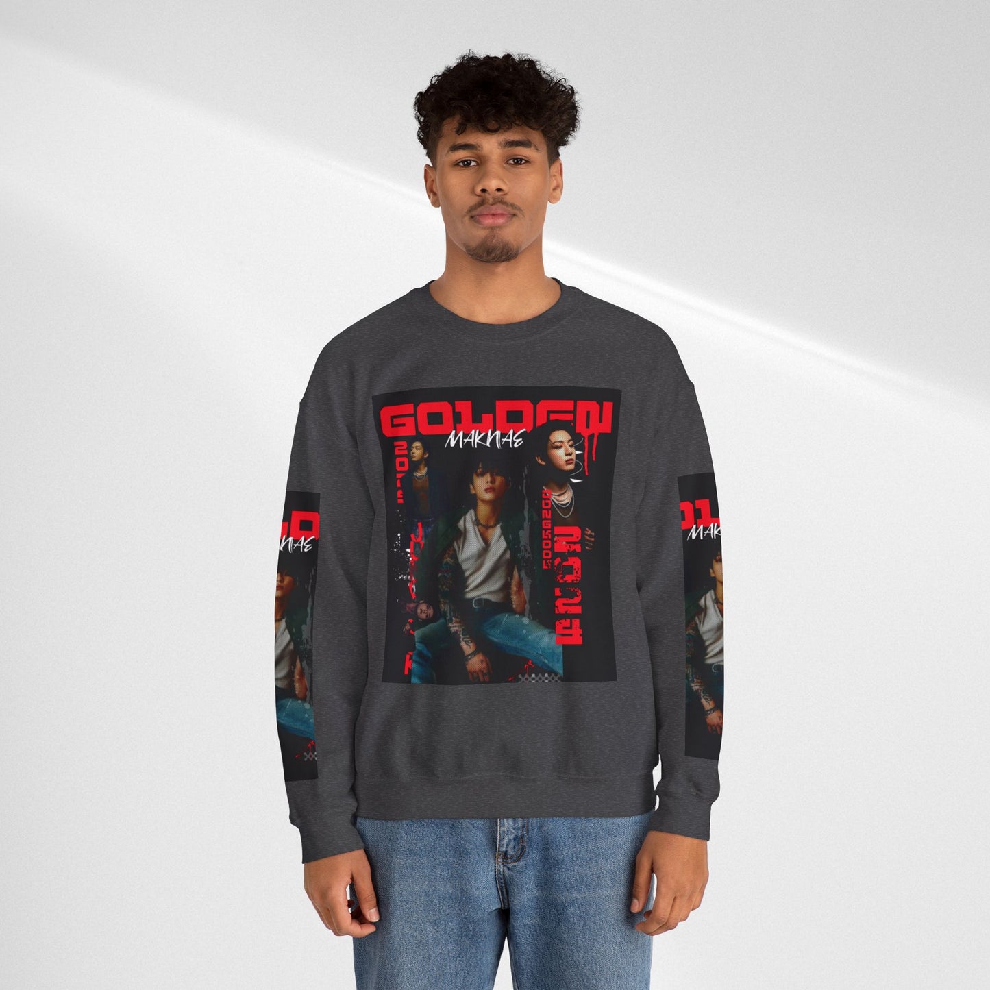 JK Golden Making Crewneck Sweatshirt — Retro K-Pop Photo Graphic