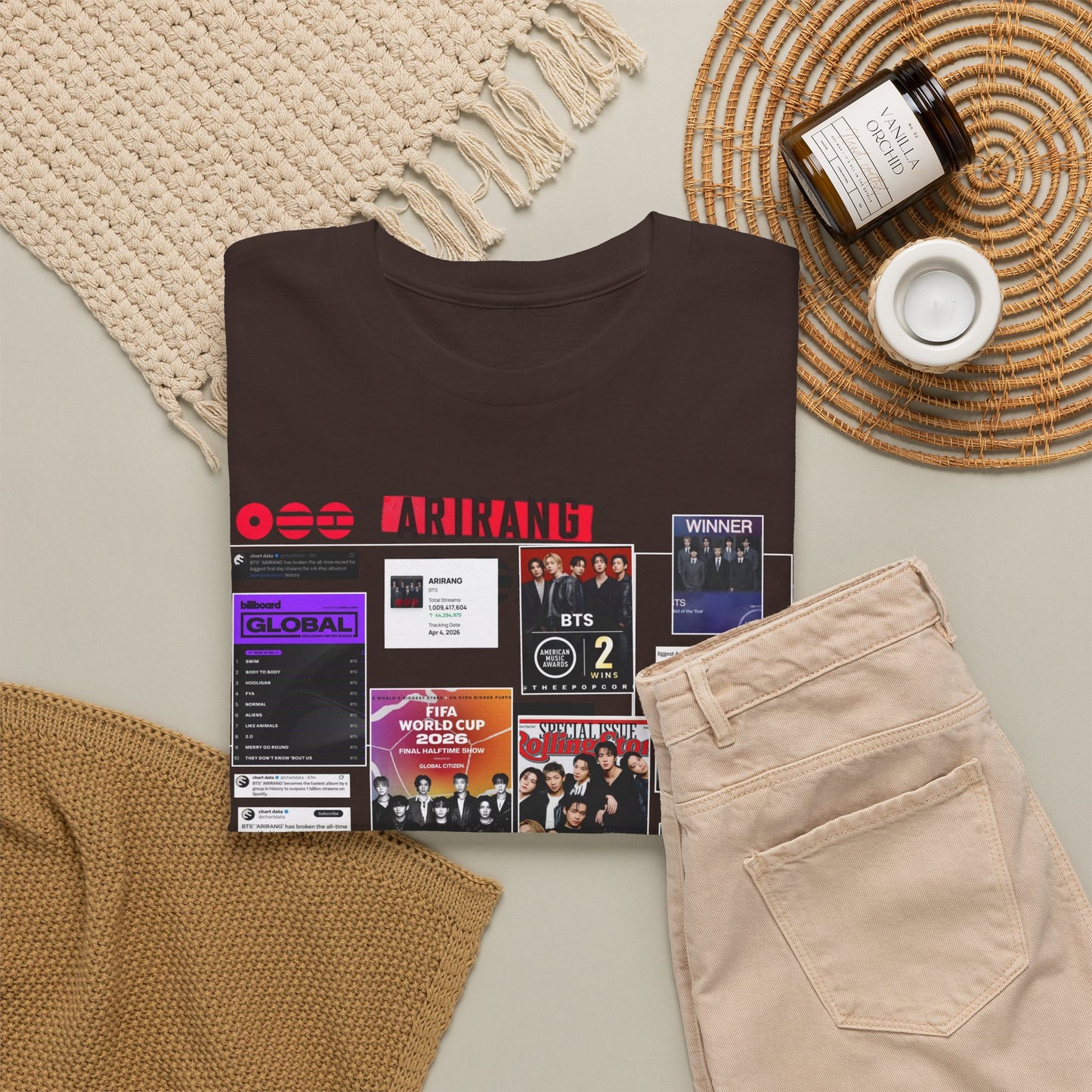 BTS ARIRANG Collage Tee — Iconic Albums & Milestones Graphic T-Shirt