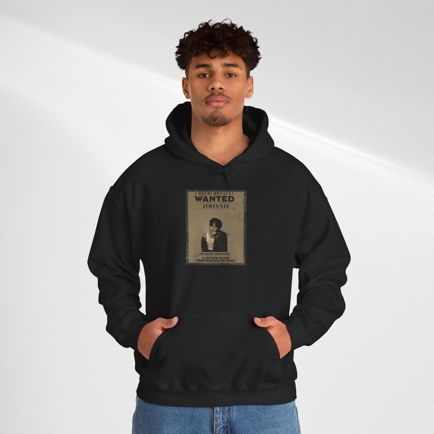 JIMIN Wanted Poster Hoodie — Vintage Photo "Wanted" Graphic Sweatshirt