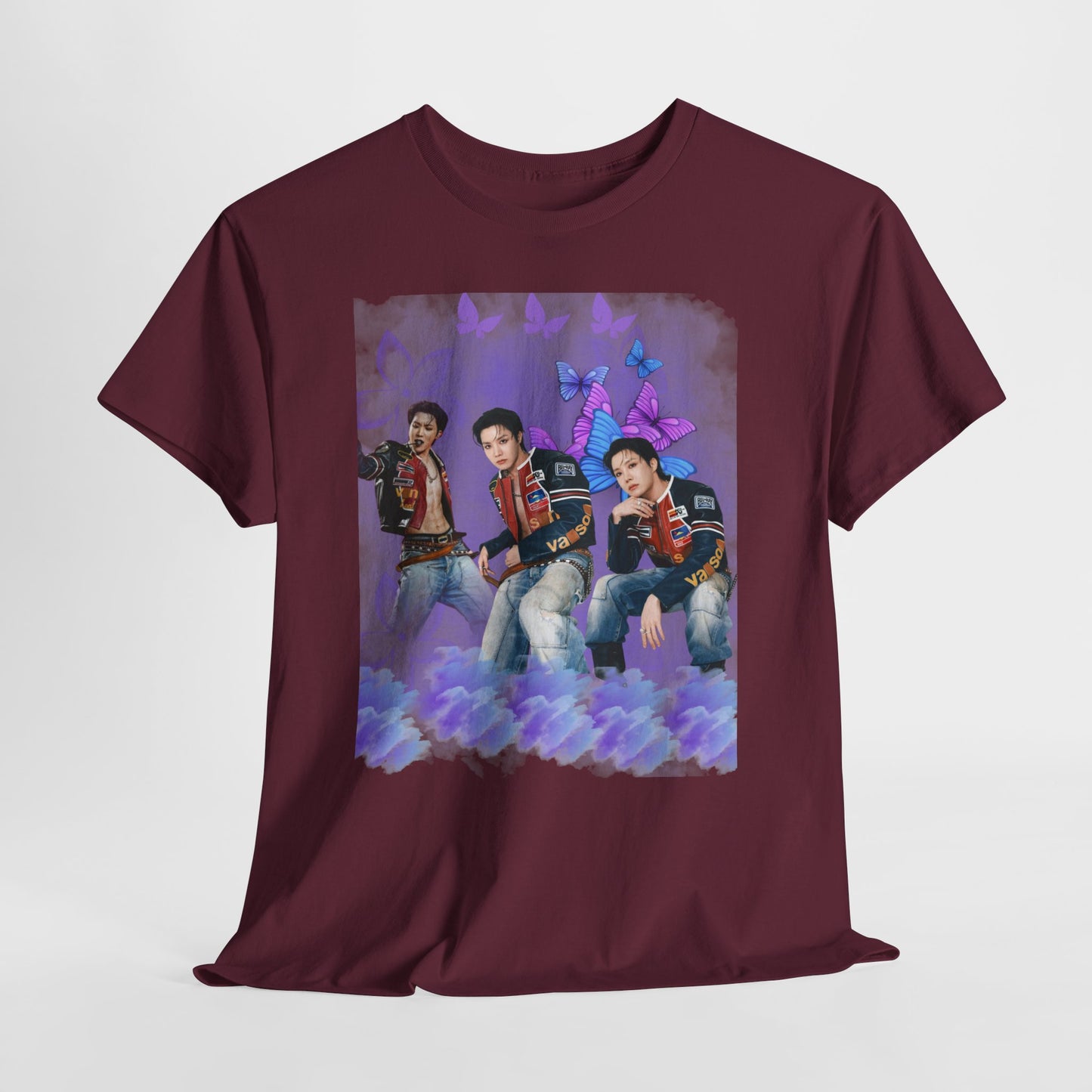 JHOPE Retro Pop Band Portrait Tee — Purple Butterfly Graphic T-Shirt