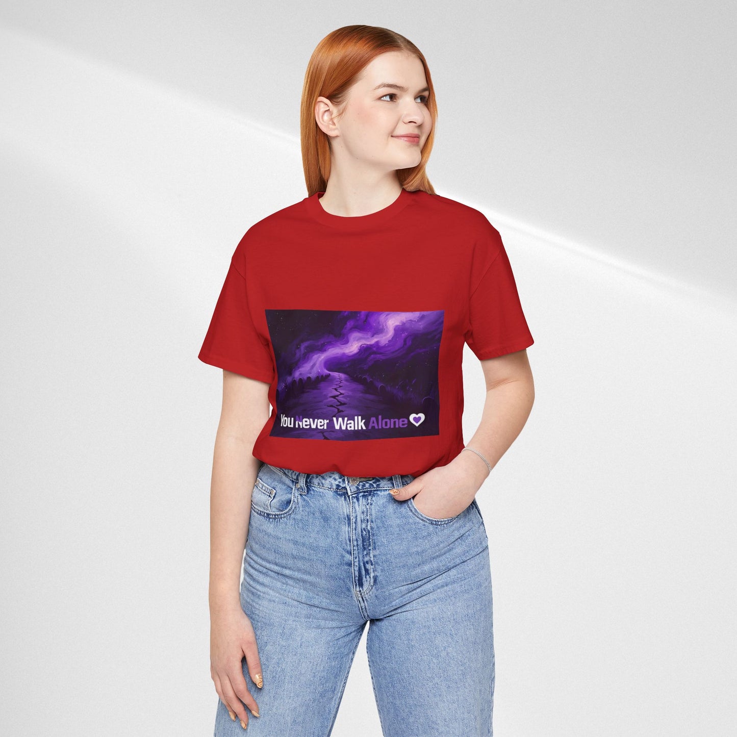 You Never Walk Alone Tee — Purple Night Stairway Graphic T‑Shirt