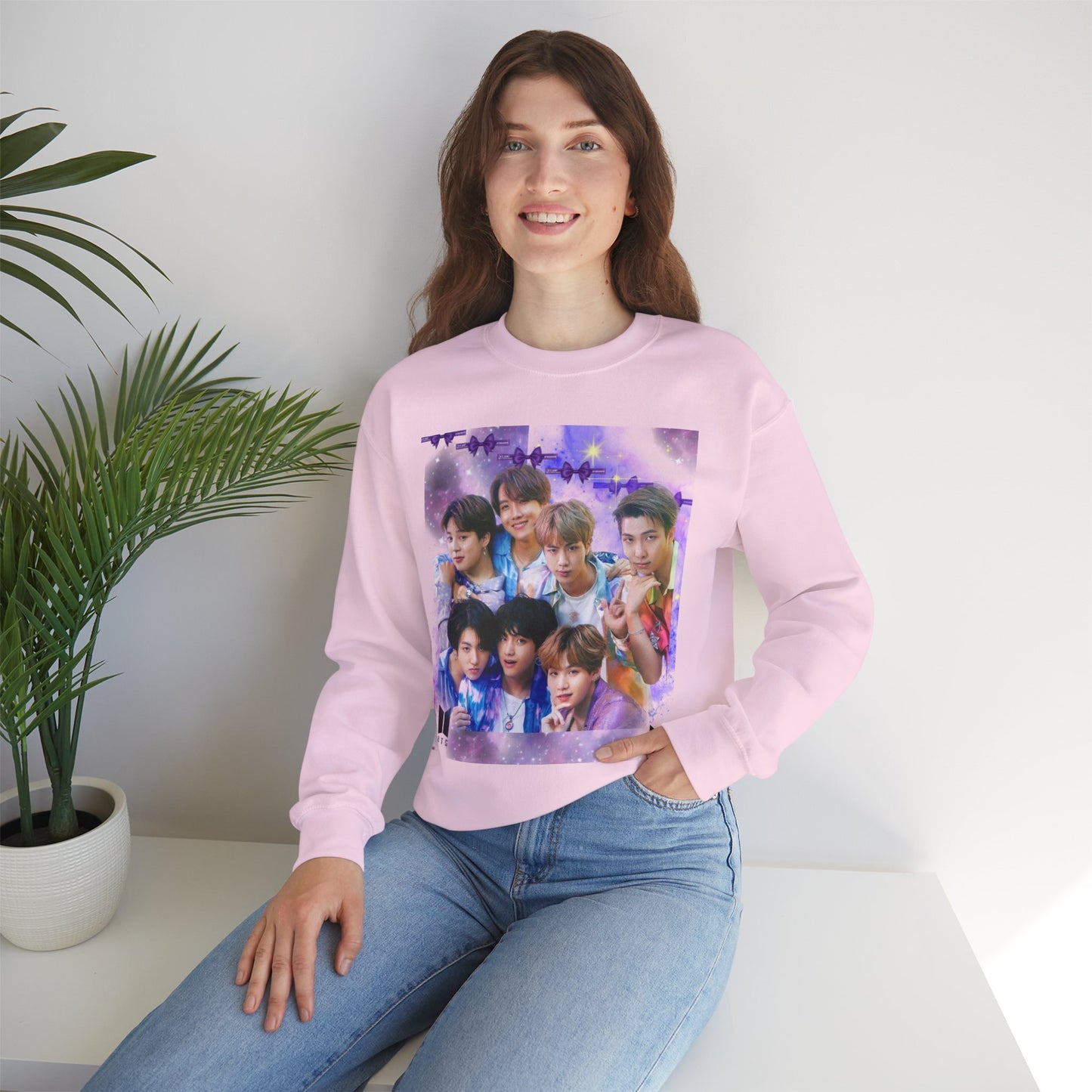 BTS Group Photo Crewneck Sweatshirt — Purple Fan Art Print