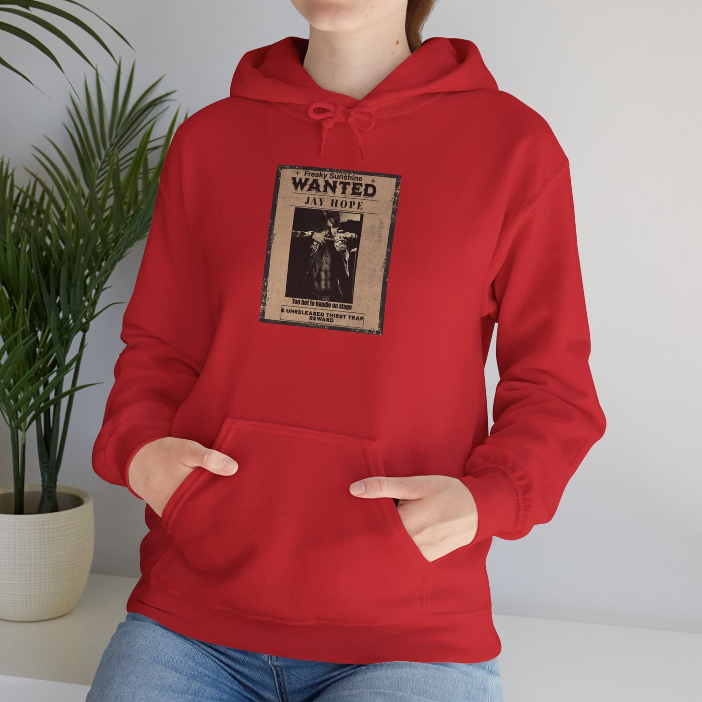 Hoodie - Vintage JHOPE 'WANTED' Poster Graphic Hooded Sweatshirt