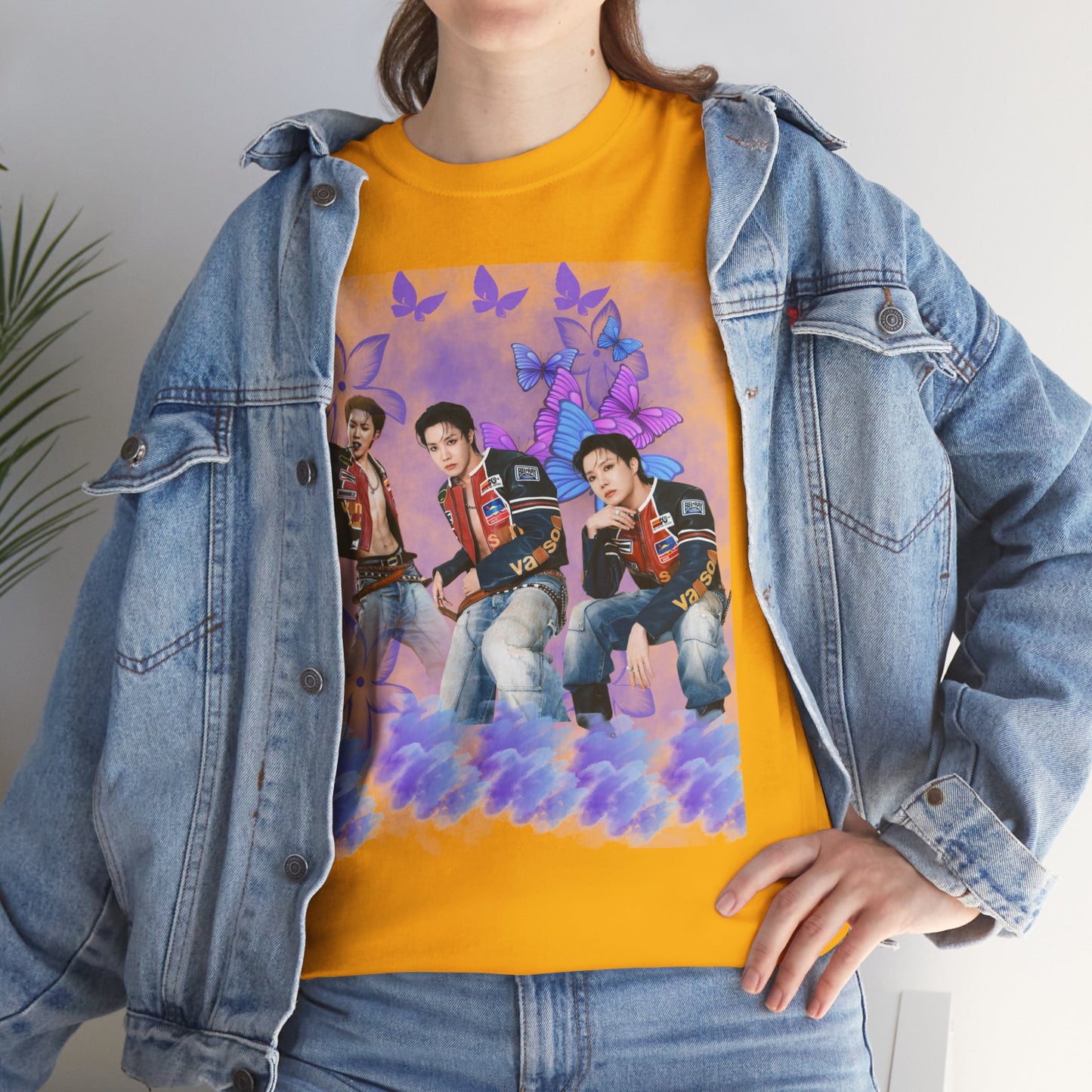 JHOPE Retro Pop Band Portrait Tee — Purple Butterfly Graphic T-Shirt