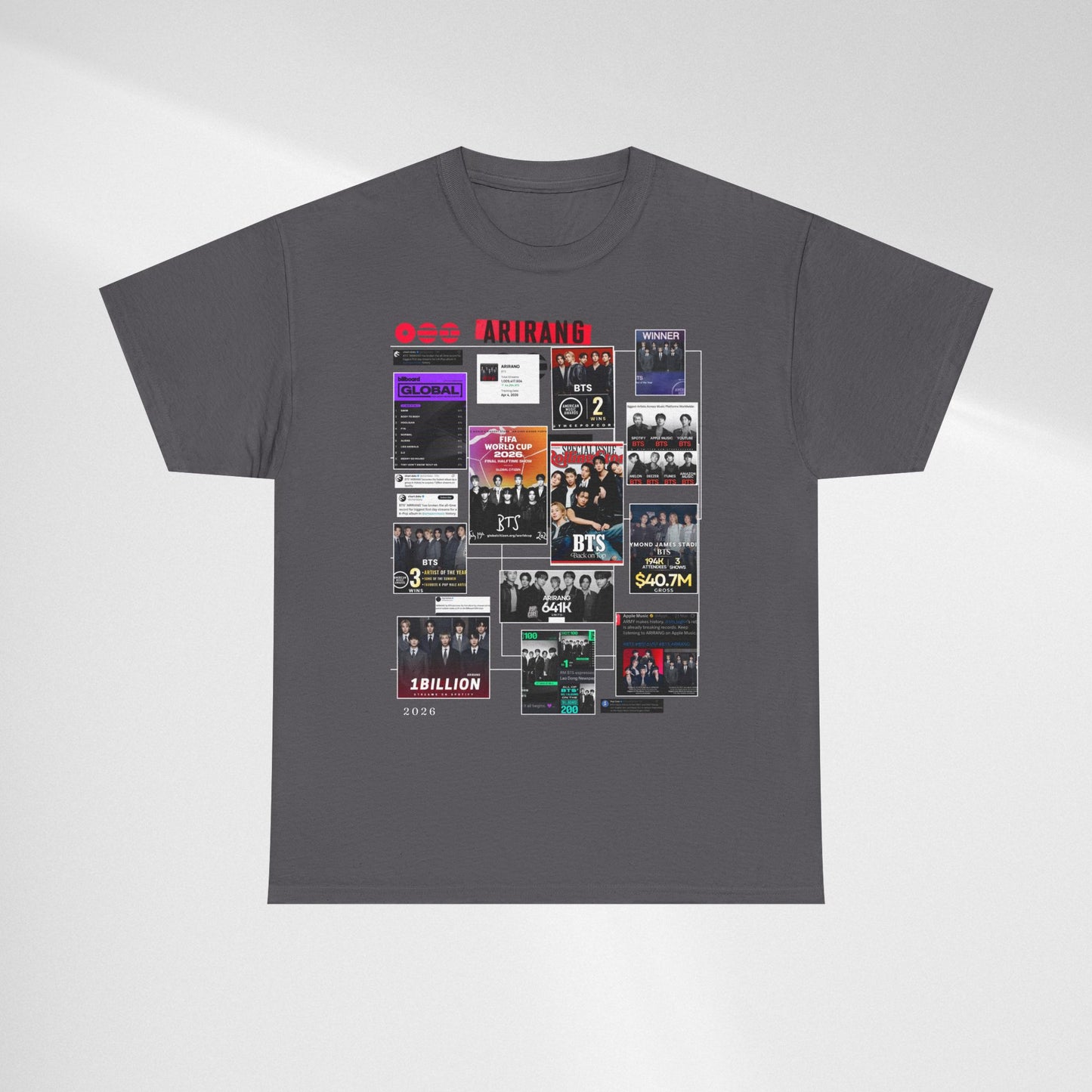 BTS ARIRANG Collage Tee — Iconic Albums & Milestones Graphic T-Shirt
