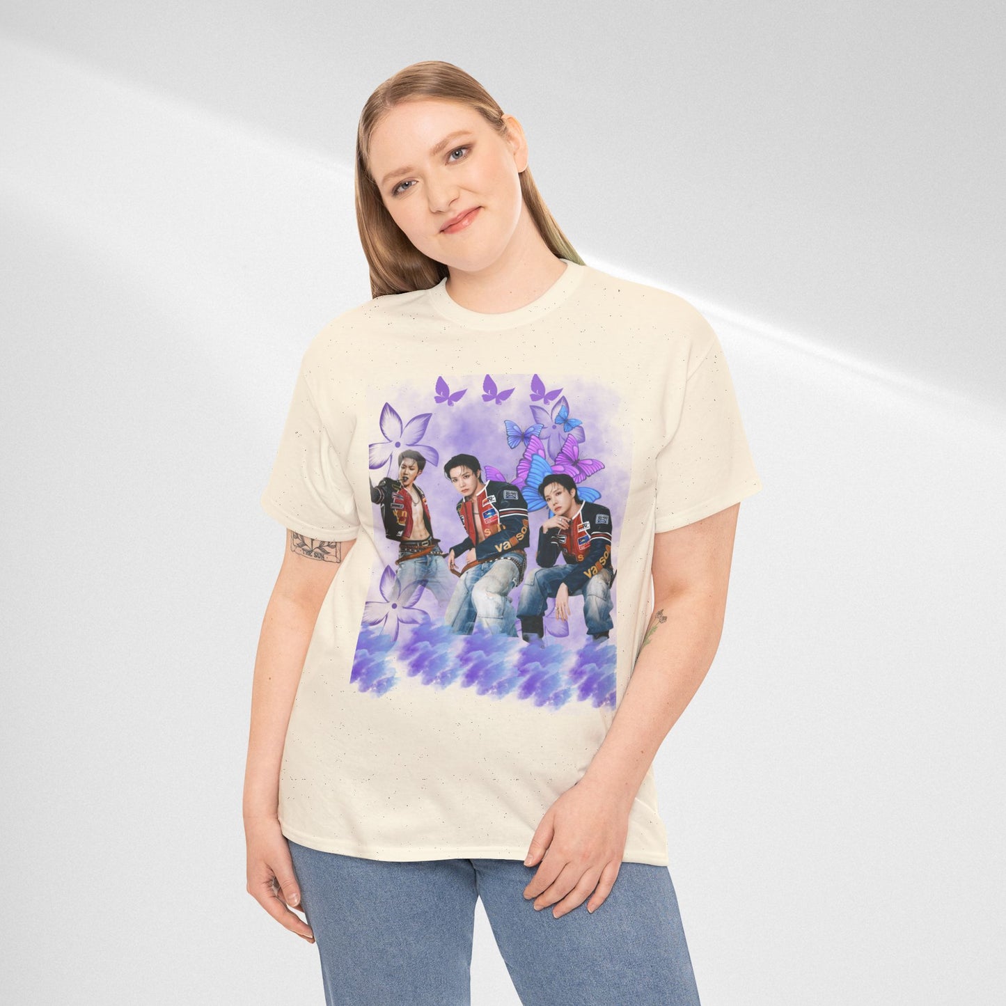 JHOPE Retro Pop Band Portrait Tee — Purple Butterfly Graphic T-Shirt