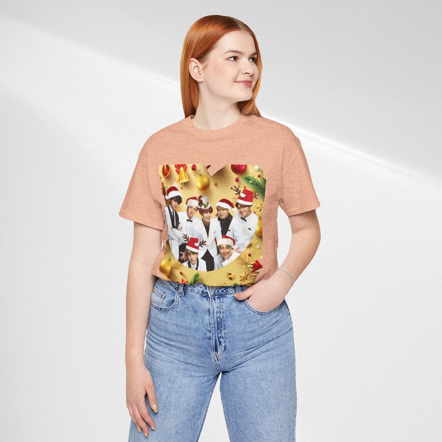Christmas BTS Photo T‑Shirt — Holiday Santa Hat Group Design