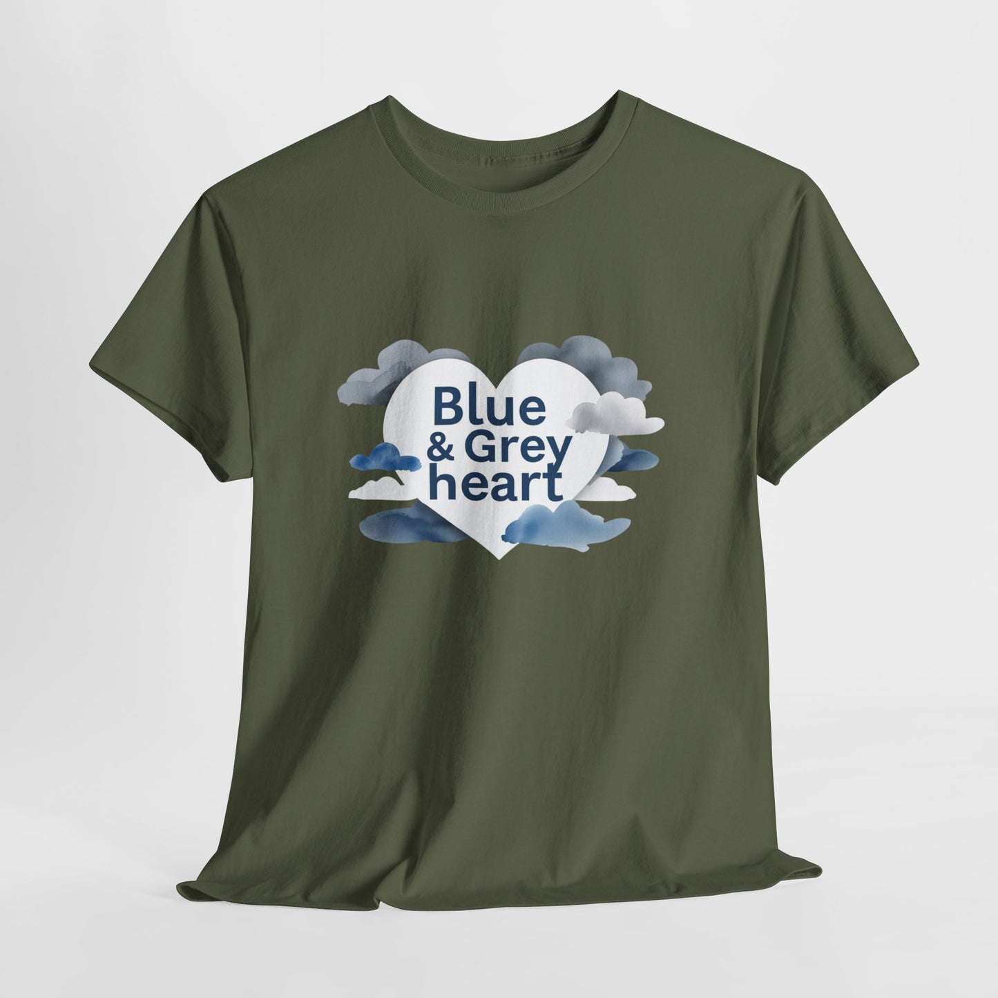 Blue & Grey Heart T-Shirt — Watercolor Cloud Heart Design