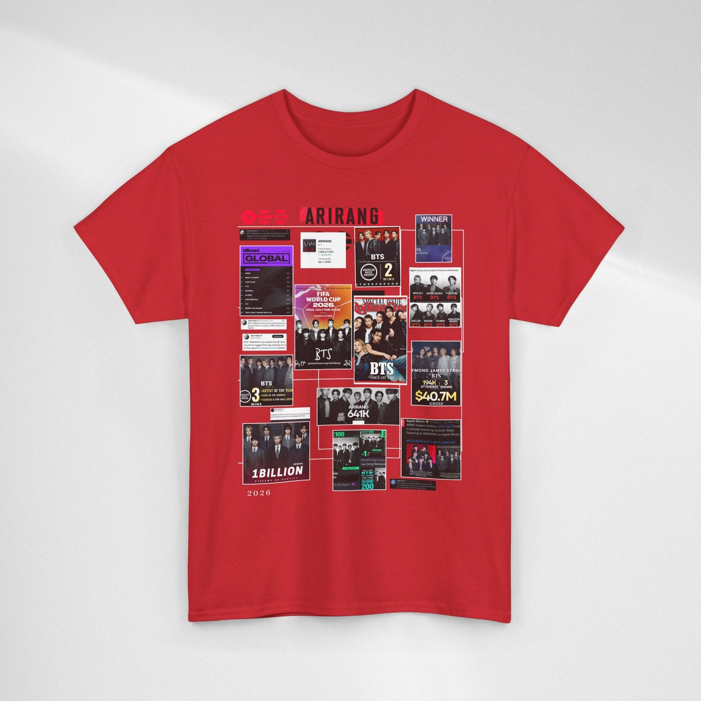 BTS ARIRANG Collage Tee — Iconic Albums & Milestones Graphic T-Shirt