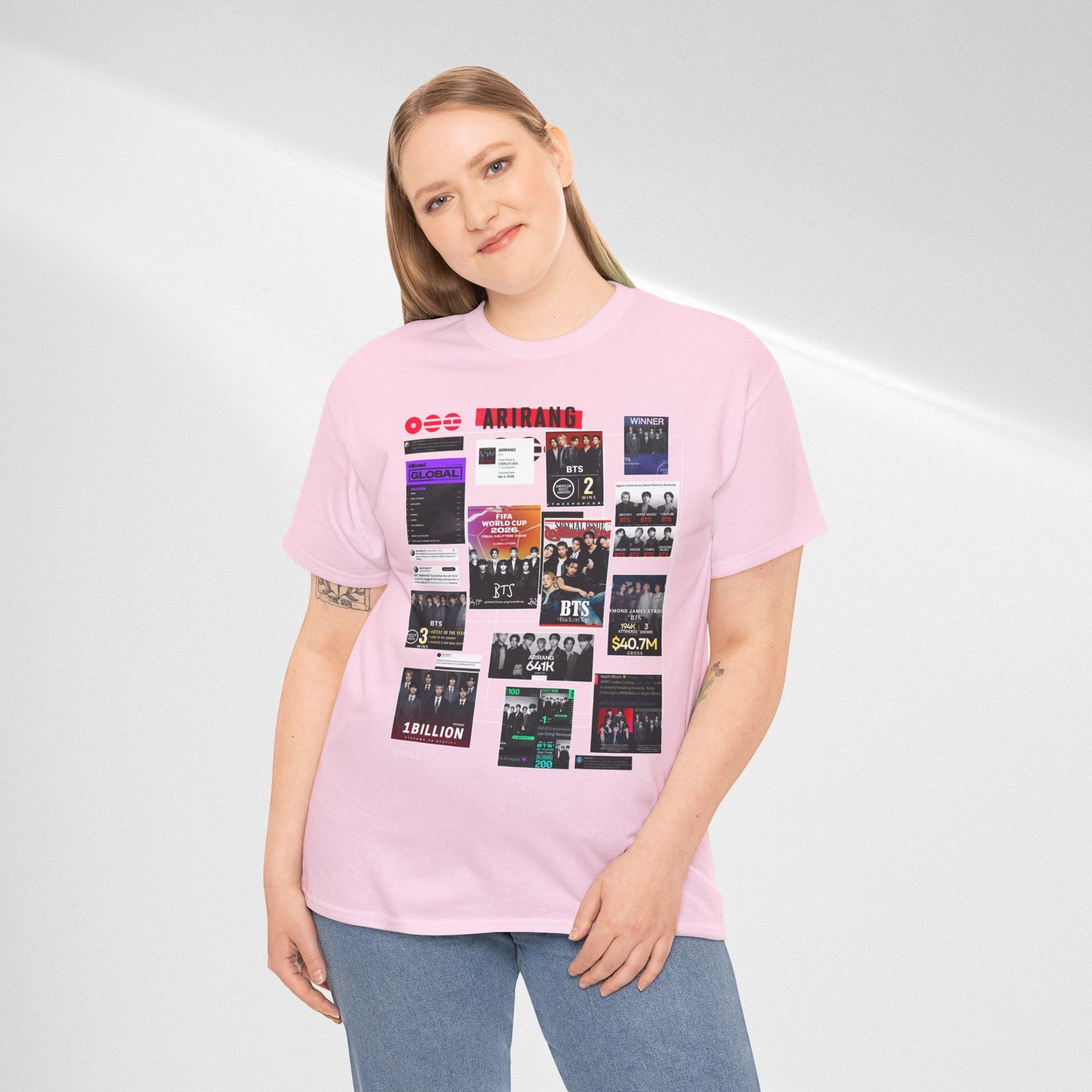 BTS ARIRANG Collage Tee — Iconic Albums & Milestones Graphic T-Shirt