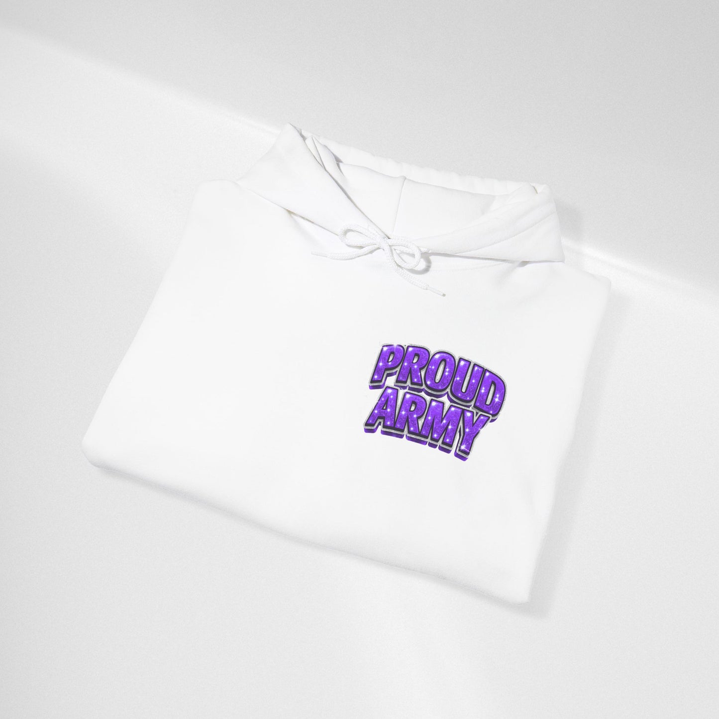 Proud Army Hoodie — Bold Purple Text Military Support Pullover